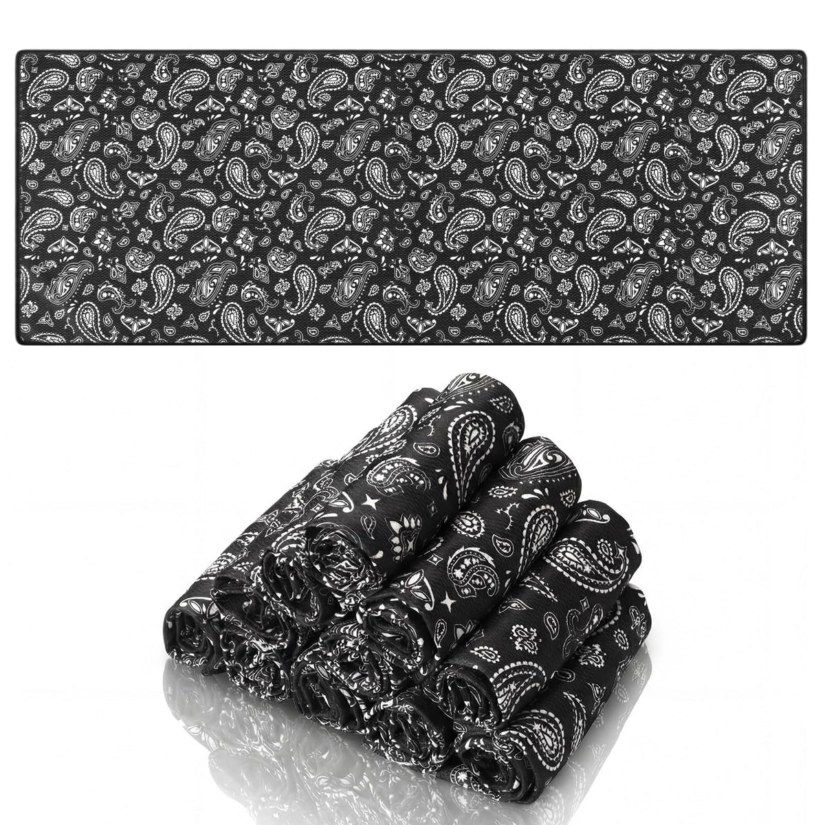 Redbaker 12 Pack Paisley Cooling Towels, 12 x 32 in Breathable Soft Cooling Towels Bulk for Neck and Face Microfiber Ice Rags for Gym Yoga Golf Sport Running (Blue and Black)