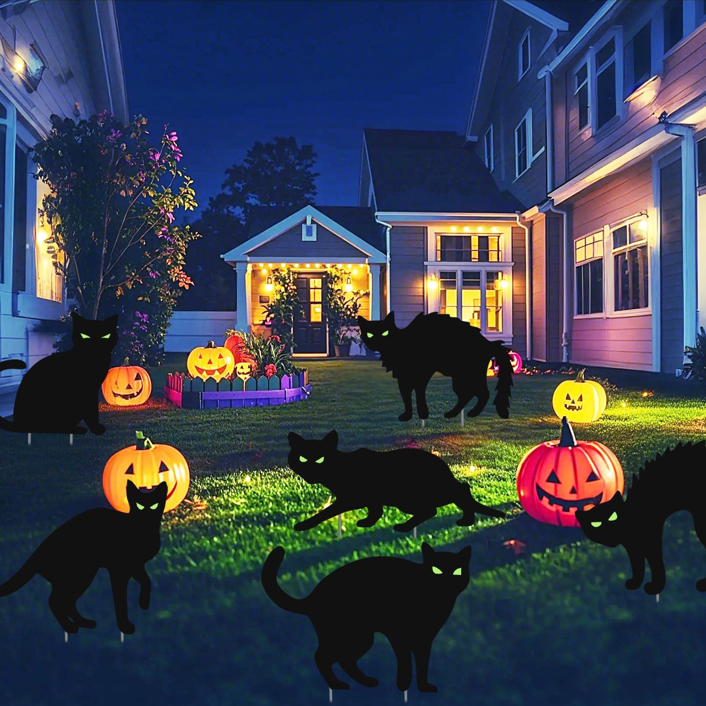 Halloween Decorations Outdoor Yard Signs,6Pcs Flordeluna Black Cat Halloween Yard Signs with Stakes, Scary Silhouette with Glow in Dark Eyes for Outdoor Yard Lawn Patio Garden Halloween Decor