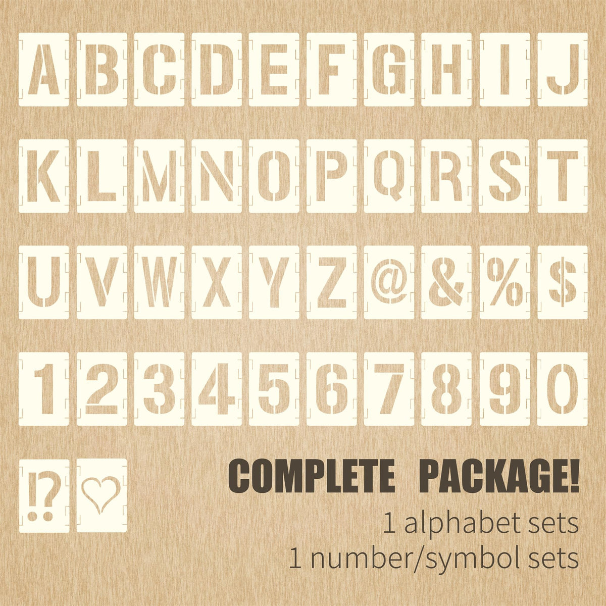 42pcs Traceable Interlocking Stencil Template Set, 3 Inch Reusable Letter Stencils for Painting, Alphabet Numbers and Symbols for Bullet Journal Canvas Rock Sign Wall Art Fabric Chalkboard