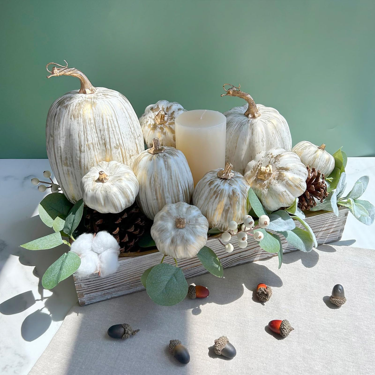 Winlyn 10 Pcs Assorted Fall Artificial Pumpkins - Gold & White Decorative Foam Pumpkins for Wedding, Thanksgiving, Halloween, Baby Shower, Tabletop, Centerpiece, Mantel Decor