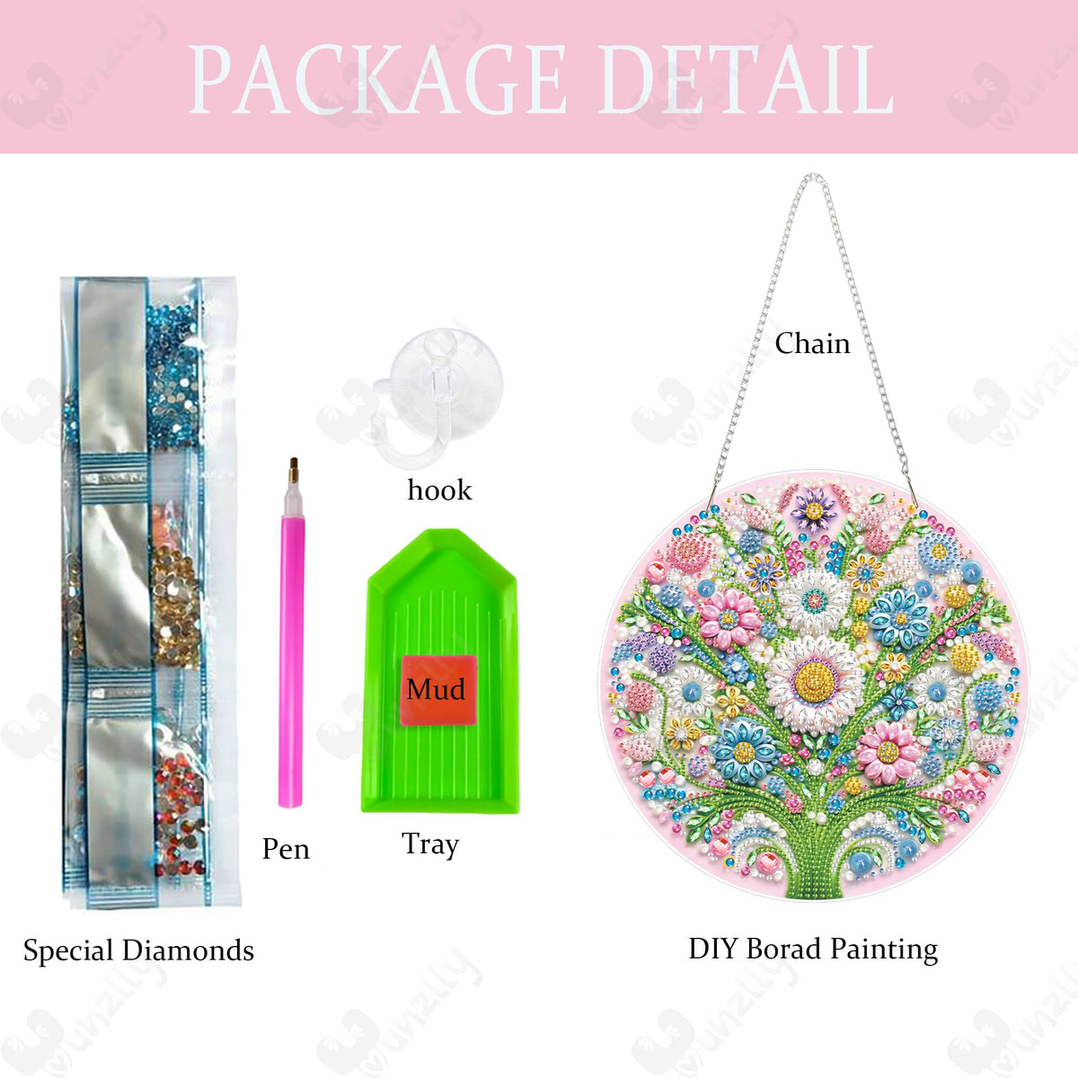 Yunzlly DIY Hanging Diamond Art Pendant Kit, Special Crystal Double Sided Diamonds Painting Ornament Kit for Adults, Acrylic Gem Painting Board for Window&Door&Wall (Flower)