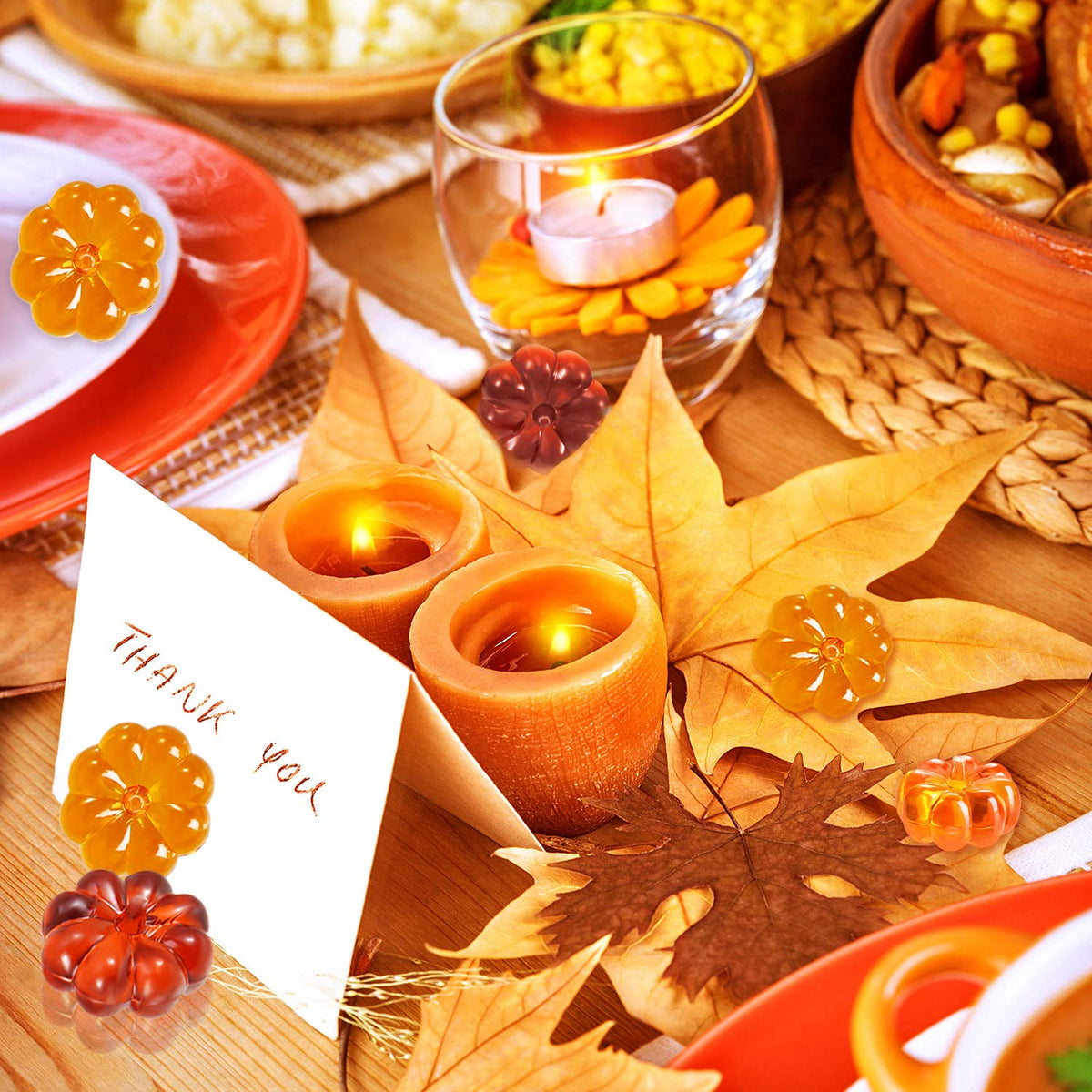 Tatuo 110 Pieces Mini Pumpkins Fall Decorations Acrylic Plastic Pumpkin Beads Ornaments Fall Vase Filler Table Scatters for Centerpieces Table Scatter Autumn Halloween Thanksgiving Harvest Festival