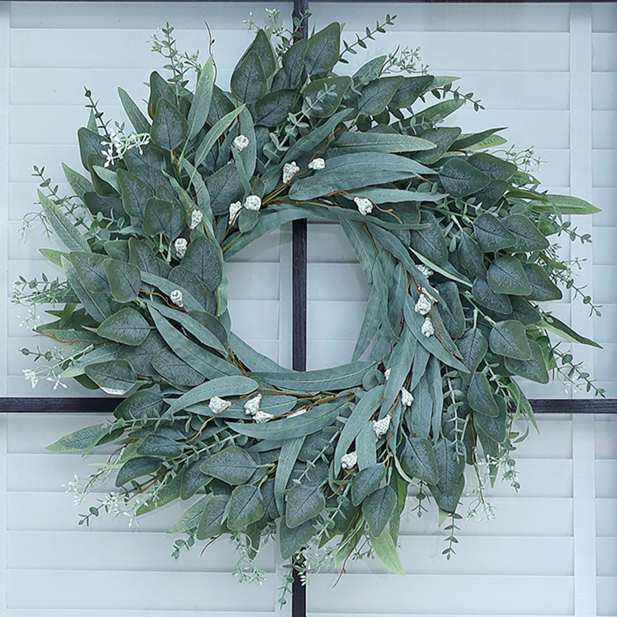 26" Eucalyptus Wreath for Front Door - Large Artificial Greenery Outdoor Wreath for Porch, Window,Farmhouse,Home,Holiday,Hanging Decor- Spring, Summer, Fall, All Seasons (Green)
