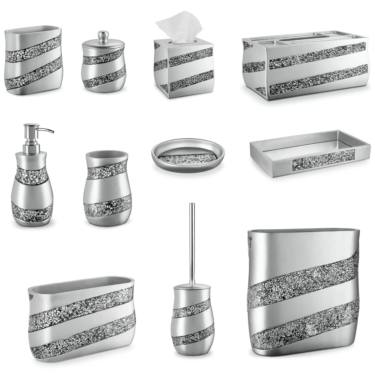 Creative Scents Silver Mosaic Liquid Soap Dispenser For Bathroom - Decorative Lotion Dispenser - Bling Countertop Soap Dispenser For Liquid Soap And Lotion With Durable Metal Pump (Silver-Gray)