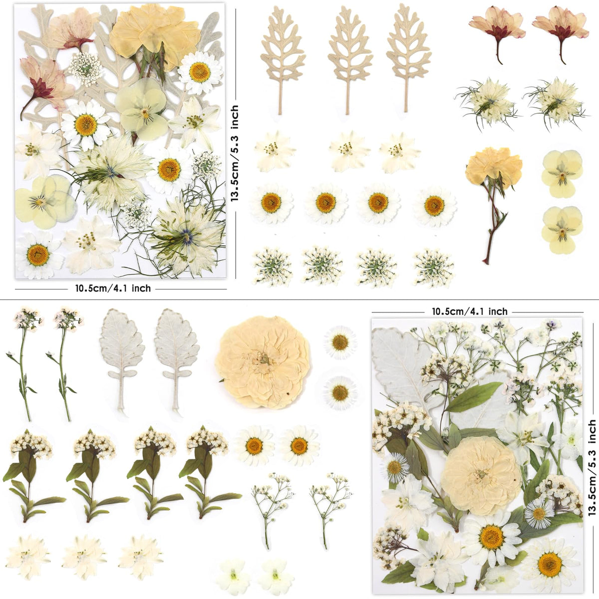 LUXEEASE 80 Pcs Dried Flowers for Crafts, Real Natural Dried Pressed Flowers in Soft Yellow, White & Pink Tones for Resin, DIY Art, Jewelry, Candle & Soap Making – Tweezers Included