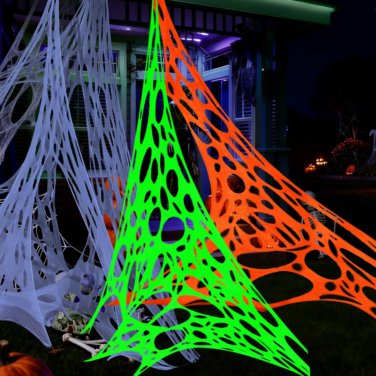 ComfyKit 700sqft Halloween Giant Spider Web Decorations Outdoor,Glow-in-The-Dark Giant Beef Netting,Cut-Your-Own Beef Cloth Spider Web for Halloween Indoor Outdoor Decor