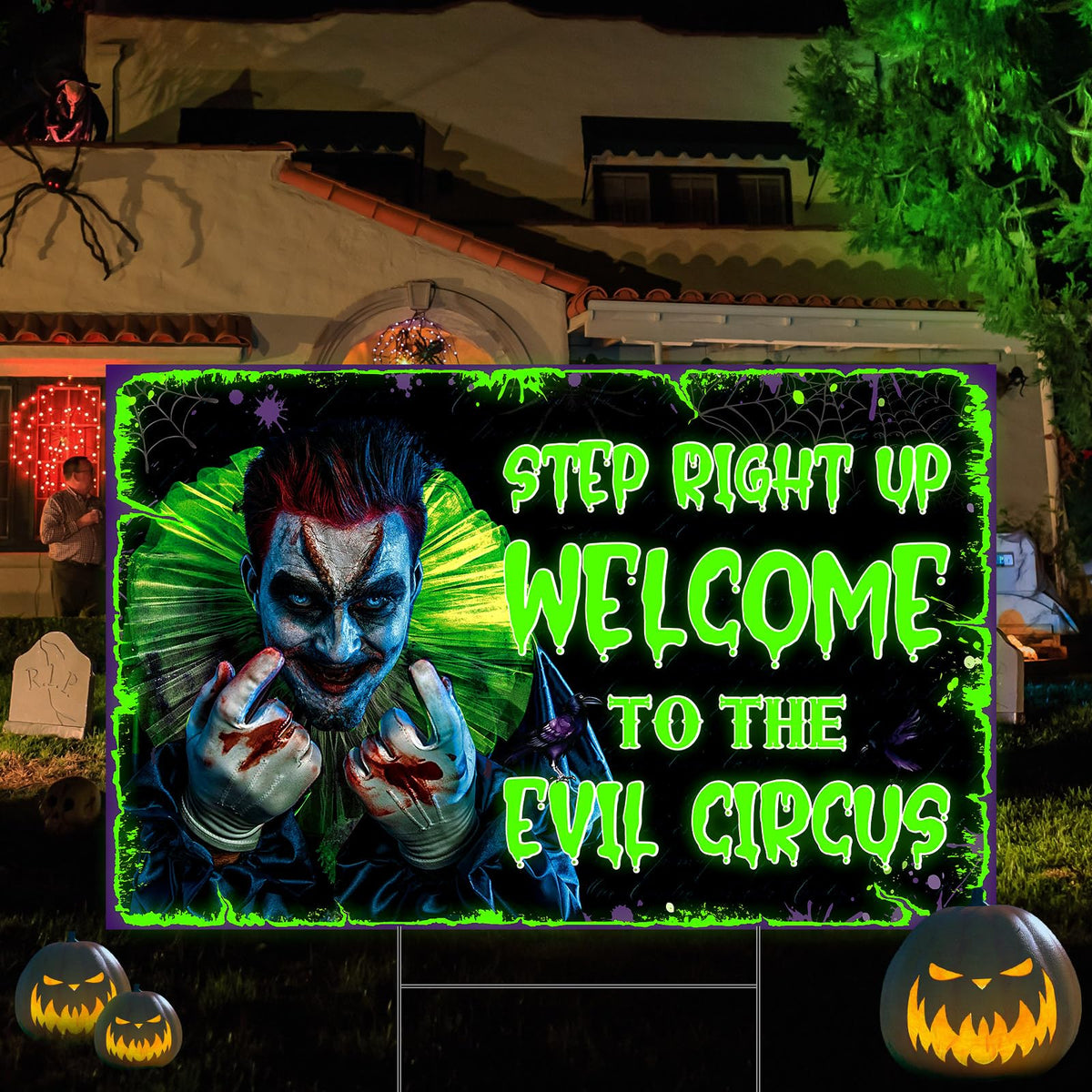 Colingmill Halloween Decorations Outdoor Circus Clown Yard Signs with Stake Large Fluorescent Scary Creepy Carnival Decor Welcome to The Evil Circus Lawn Sign for Outside Garden Halloween Party Decor