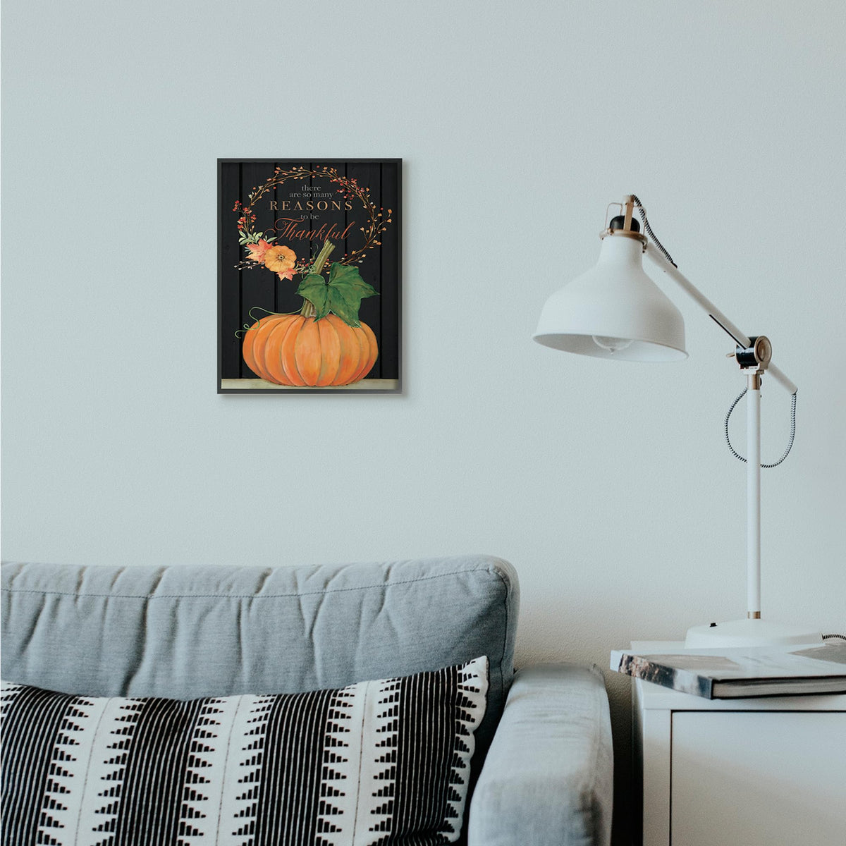 Stupell Industries 'Reasons to Be Thankful Pumpkin', Framed Giclee Art, Black, 11 x 14 Inches, Easy to Hang and Sturdy, Made in USA, by Stephanie Workman Marrott