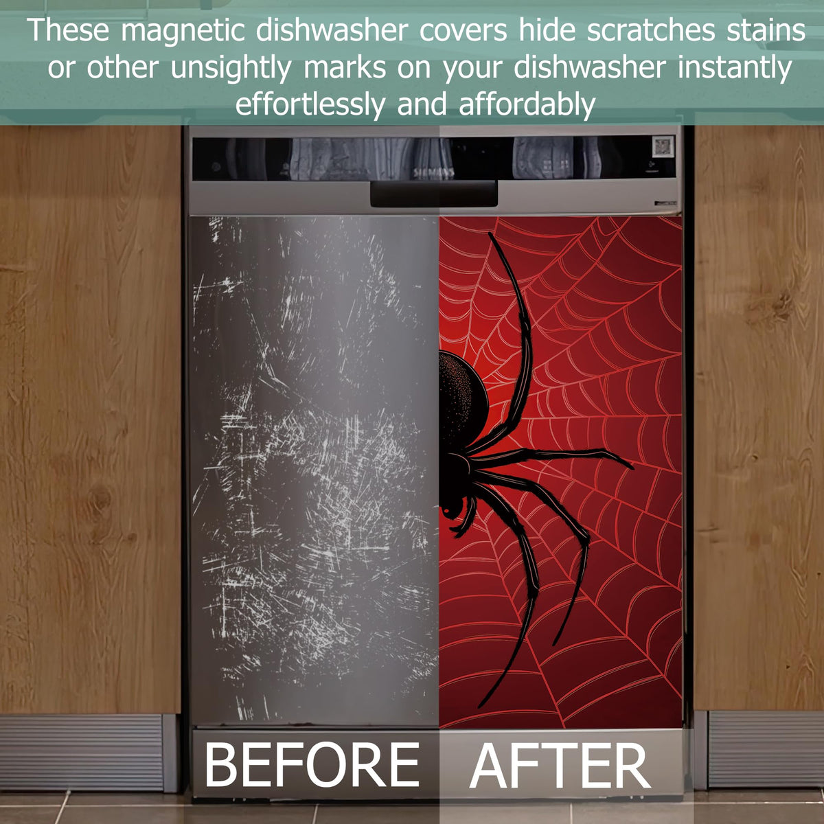 Halloween Spider Refrigerator Magnet Cover,Red Spider Web Washable Dishwasher Magnets Decorative Cover,Home Kitchen Decorative Dishwasher Front Panel Cover 23x26 Inch
