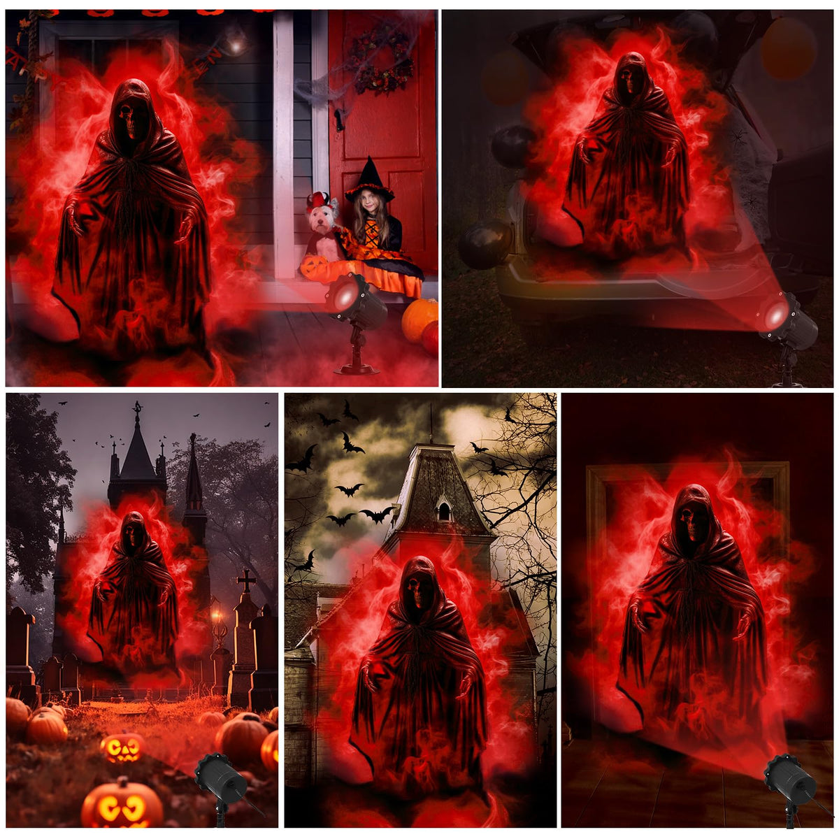 Treela Halloween Projector Lights Outdoor Indoor Dynamic Ghost Skull Lights Decoration Outside LED Landscape Lamp for Holiday Garden Supplies(Red,Ghost)