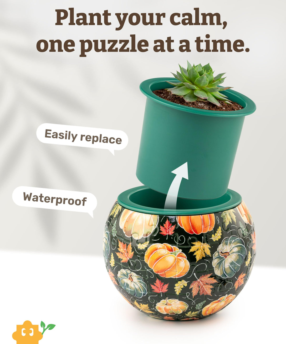 PieceRelax 3D Puzzle Planter 80 Pieces - Flower Pot - Hello Pumpkin Season, for Mom, Home Decor Flower Pots for Indoor Cactus, Succulents Pots [K1107]