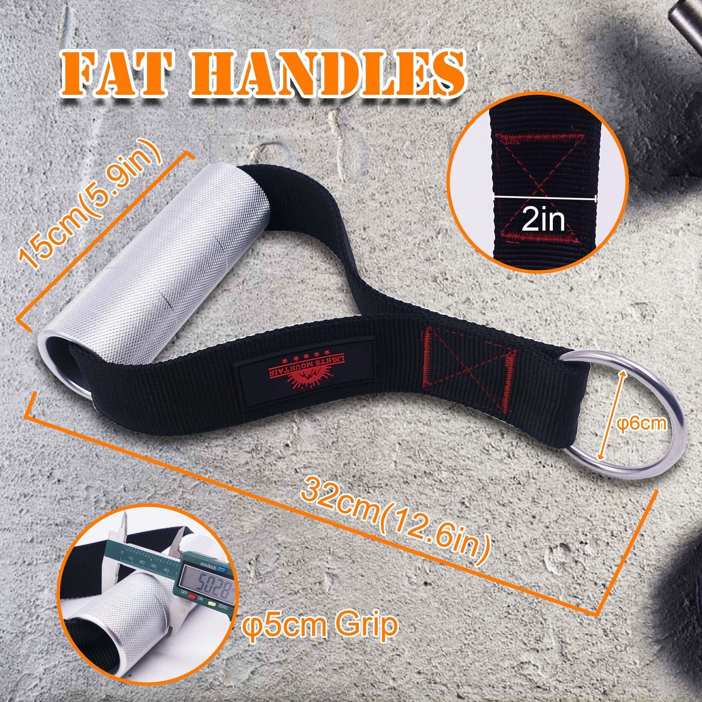 Lights Mountain Heavy Duty Fat Gym Handle Grips 2" Dia Aluminum Alloy Exercise Handles Cable Machine Pulley LAT Pulldown Attachments Arm Wrestling Training Handles(1 Pair)