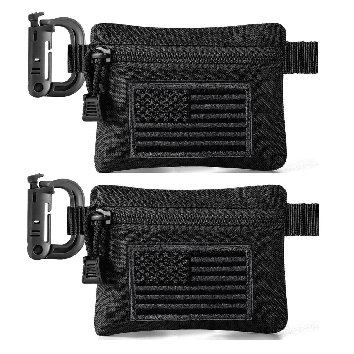 FRTKK 2 Pack Tactical Compact EDC Pouches, Military Molle Utility Pouch Organizer Pouch, Coin Purse Keychain Pocket Credit Card Holder Waist Pack (Black 3)
