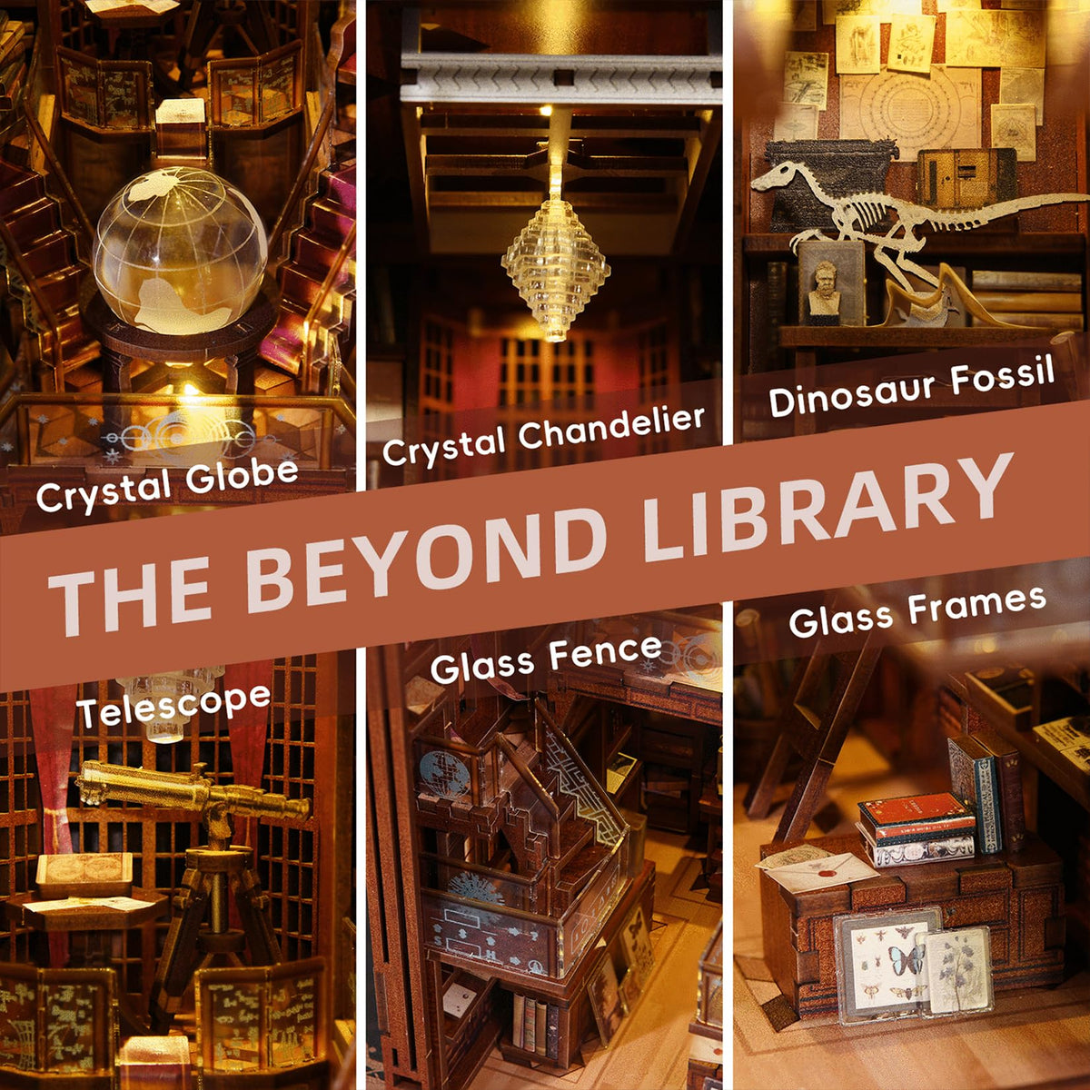 MiniCity Book Nook Kit, DIY Miniature Dollhouse Booknook Kit, 3D Wooden Puzzle Bookend Bookshelf Insert Decor with LED Light for Teens and Adults (Beyond Library)