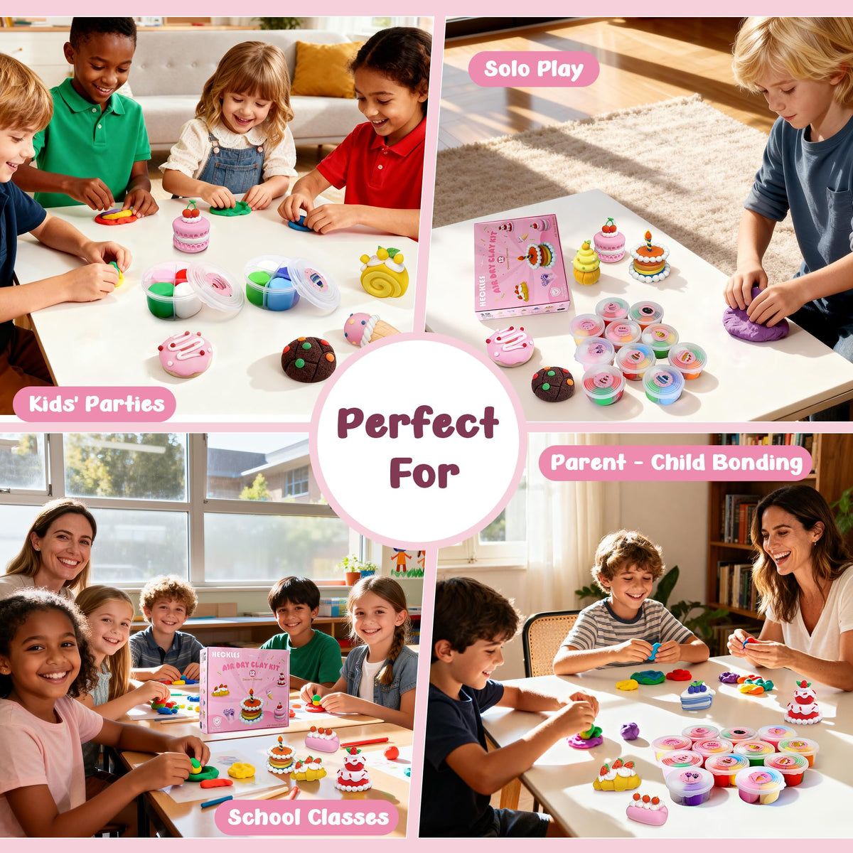 Air Dry Clay Kit for Kids 3-12 - 12 Boxes (48 Total Blocks) Non-Toxic Magic Molding Clay | Dessert-Themed DIY Set - No Baking, Mess-Free - Ideal for Family Time/Birthday Parties & Fine Motor Skills
