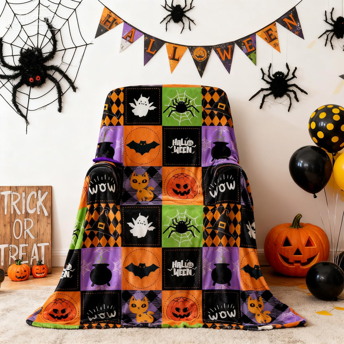 Halloween Throw Blanket Reversible, Cute Blanket Halloween 50"x70" for Couch, Bed, Sofa - Soft Plush Fleece Cartoon Pumpkin Print Decor Gifts (Style B)