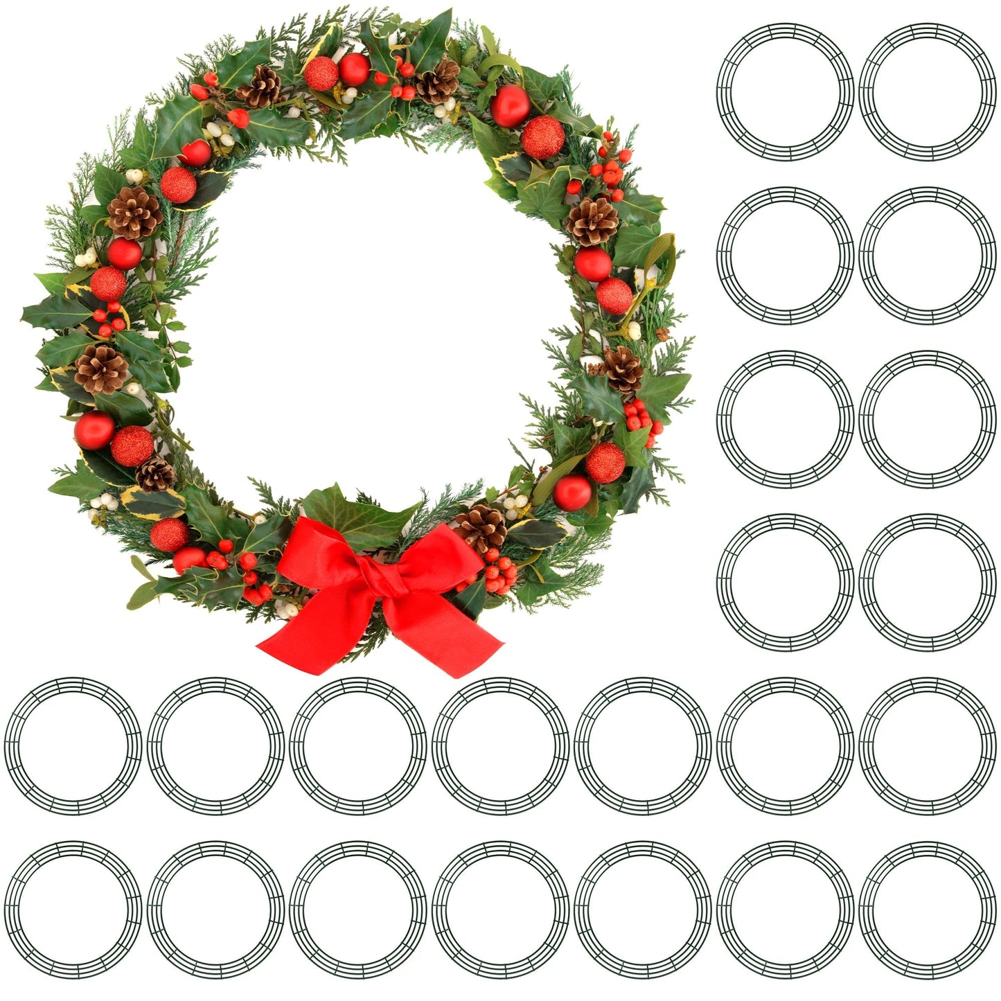 Aodaer 24 Pack 30 Inch Wire Wreath Frame Christmas Dark Green Wire Wreath Ring Round Metal DIY Floral Crafts Wreaths for Halloween New Year Holiday Valentines Day Decorations
