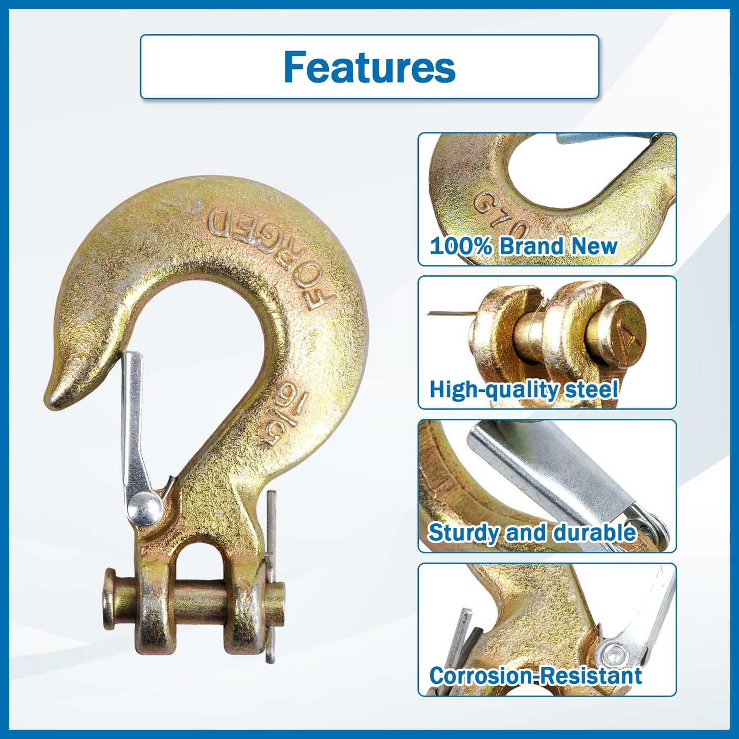 TBAPFS 2 Pack 5/16" Inch Clevis Grab Hooks G70 Steel Chain Slip Hook with Safety Latch 14000 Lbs Capacity Working with Towing and Chain