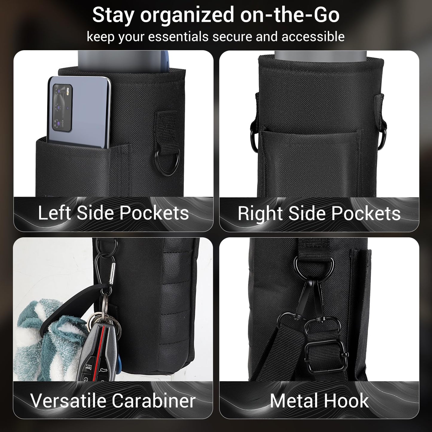 Magnetic Gym Bag with Phone Pocket Water Bottle Holder – 6 Built-in Magnets for Hands-Free Use – Ideal for Workouts, Outdoor, Travel – Securely Attaches to Equipmen (Black)