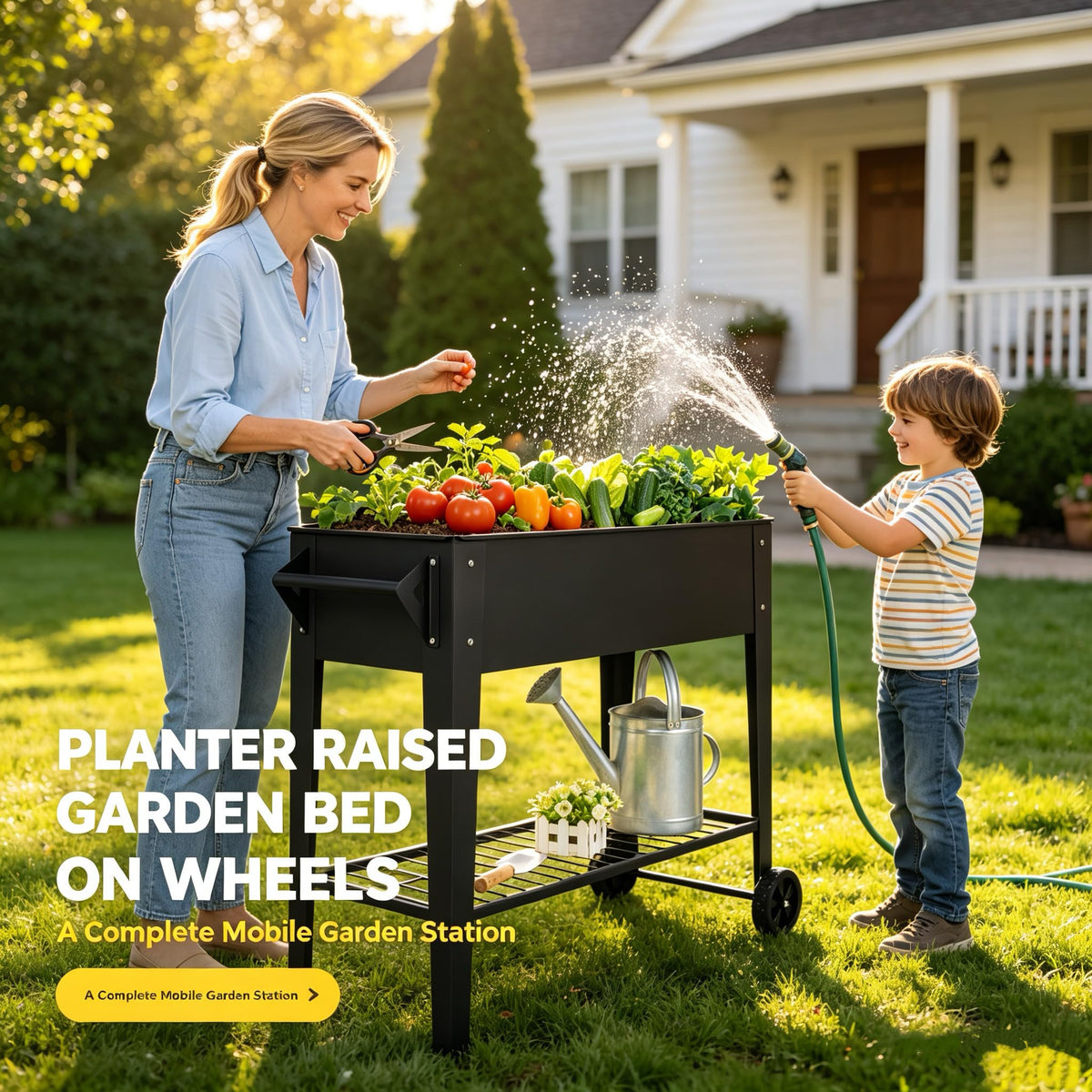 LEETOLLA Elevate 32" Tall Raised Garden Bed Outdoor with Wheels & Shelf for Mobility, 400LBS Capacity, Anti-Rust Steel Planter Box for Vegetables/Herbs, Patio-Balcony-Backyard