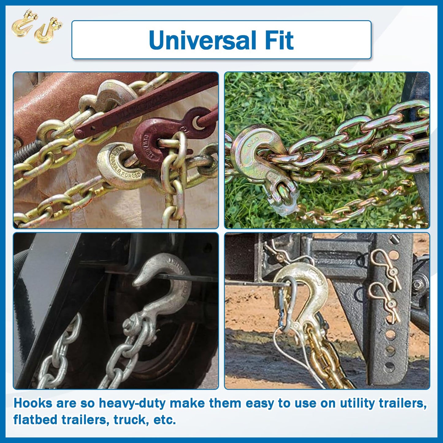 TBAPFS 2Pcs 5/16 Inch Clevis Grab Hooks Grade 70 Chain Hook 5400 Lbs Working Load Limit for Trailer Truck Transport