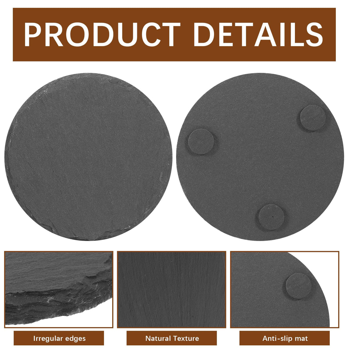 72 PCS Black Natural Slate Coasters Bulk Set 4 Inch Laser Engraving Blanks with Anti Scratch Bottoms for Home, Office, Bar, Gifts Round Coasters