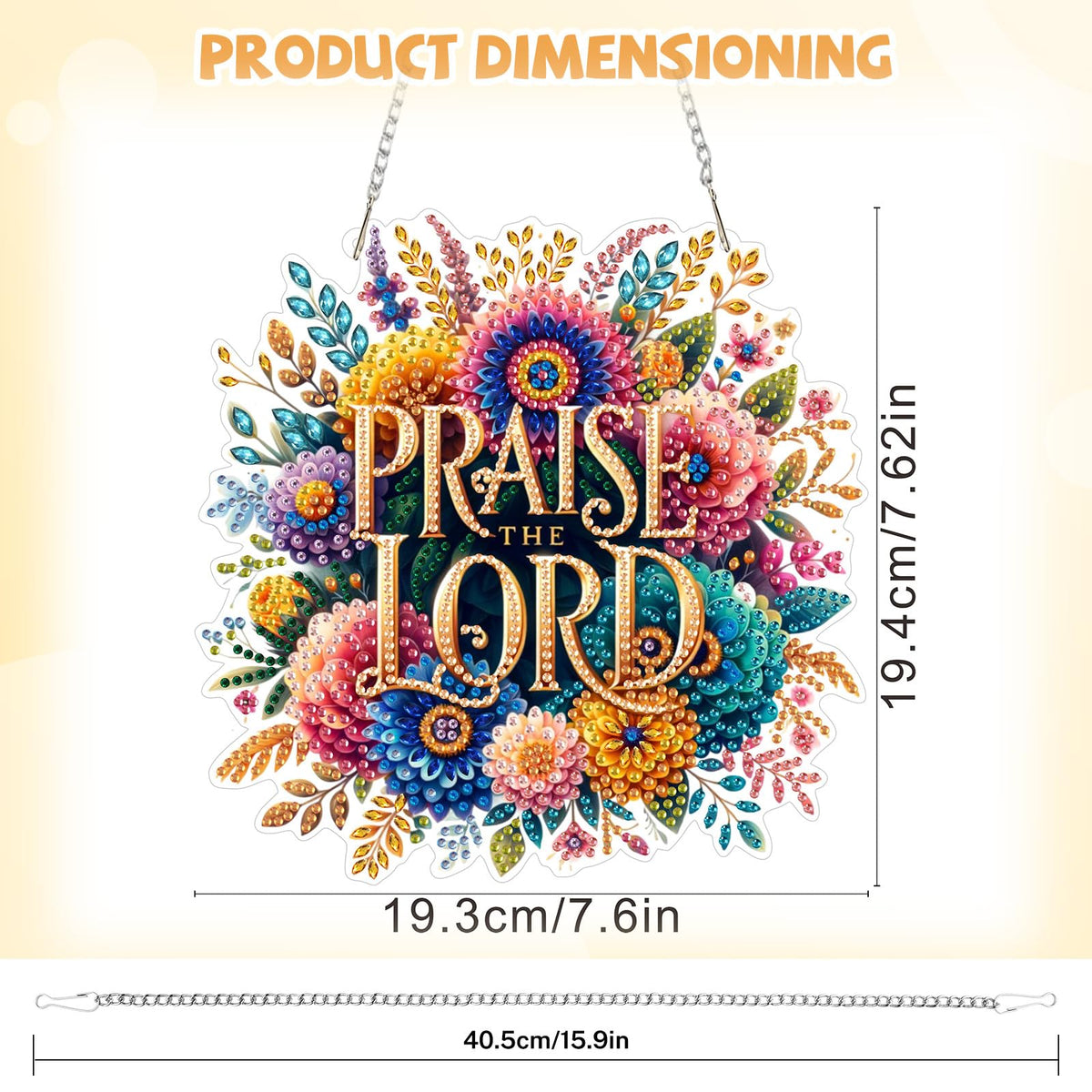 Bowetile Praise The Lord Diamond Art Hanging Kits for Adults, Diamond Art Suncatchers Easter, 5D Special Shape Diamond Painting Pendant Window Ornament Gifts for Home Wall Garden Decor