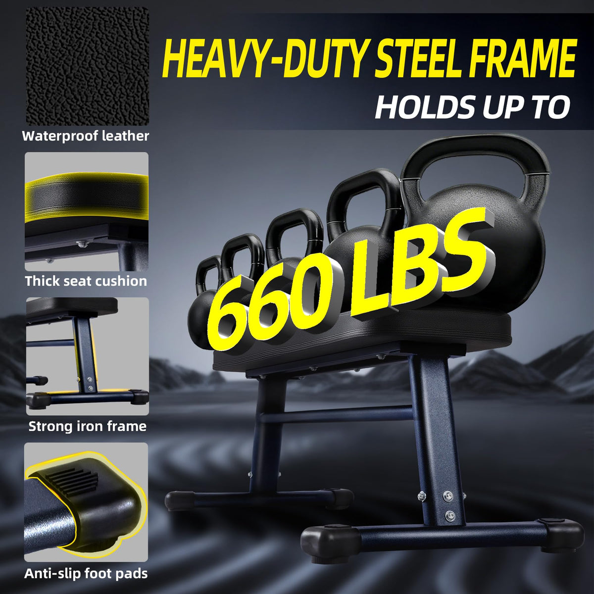 HEMERIS Flat Weight Bench 43 Inch, 2.4 Inch Thick Pad Workout Bench 660 LBS Bench Press Exercise Equipment for Home Gym Strength Weight Training(Black)