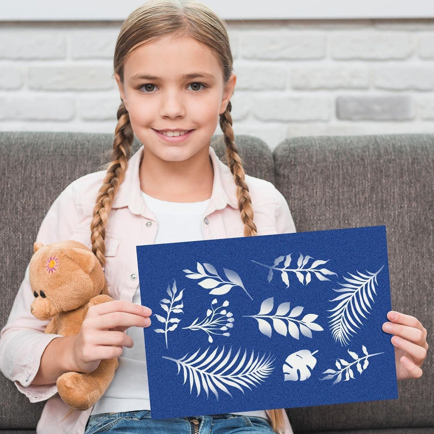 LIGHOON 60 PCS Cyanotype Sun Print Kit, A5 Sensitive Solar Art Paper Kit with 20 Pcs Leaf Sticker for DIY Arts Crafts Projects