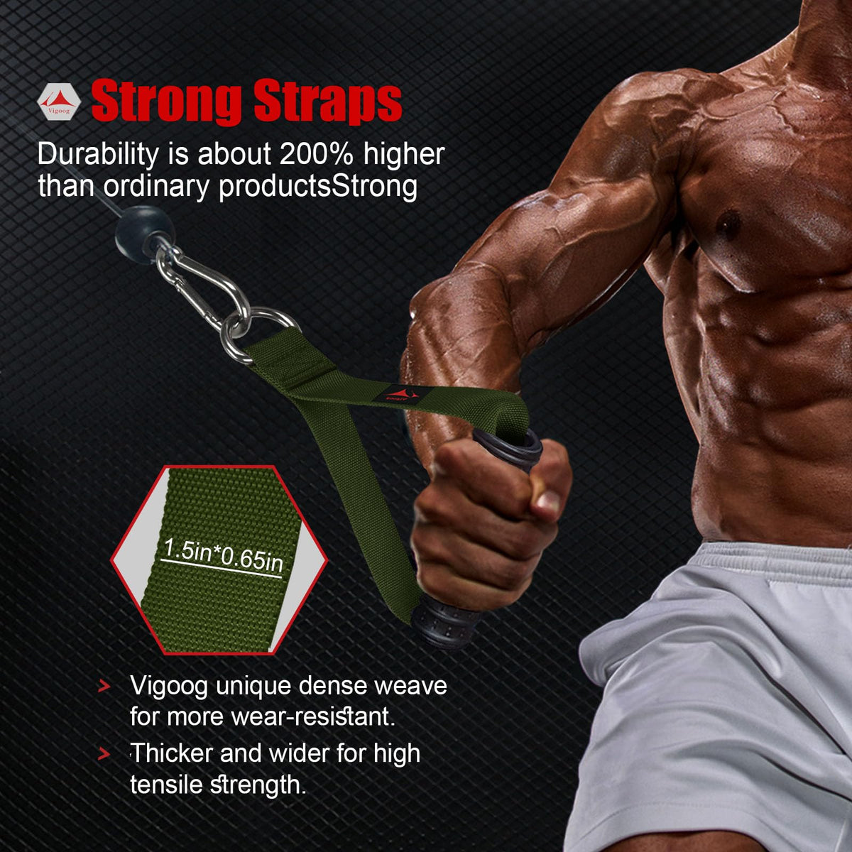 Vigoog Heavy Duty Gym Exercise Handles Attachment for Cable Machine,Resistance Band,Pulley System Home Fitness Workout Equipment, with Elastic Rubber Grip and 2 Large Carabiners (Military Green)