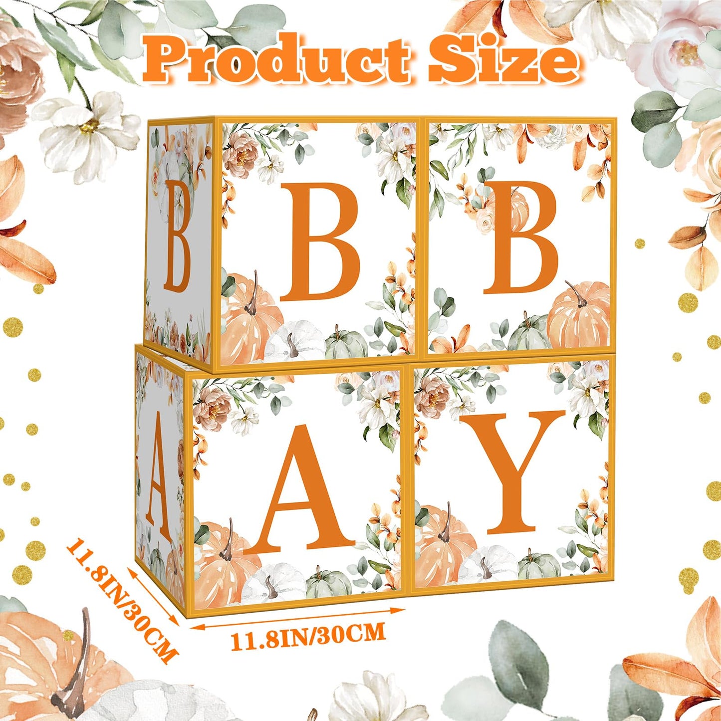 AmazingSpark 4 Pcs Little Pumpkin Baby Shower Boxes with Letters Fall Pumpkin Candy Box Decor with Letters Blocks Baby Shower Centerpiece for Party Backdrop