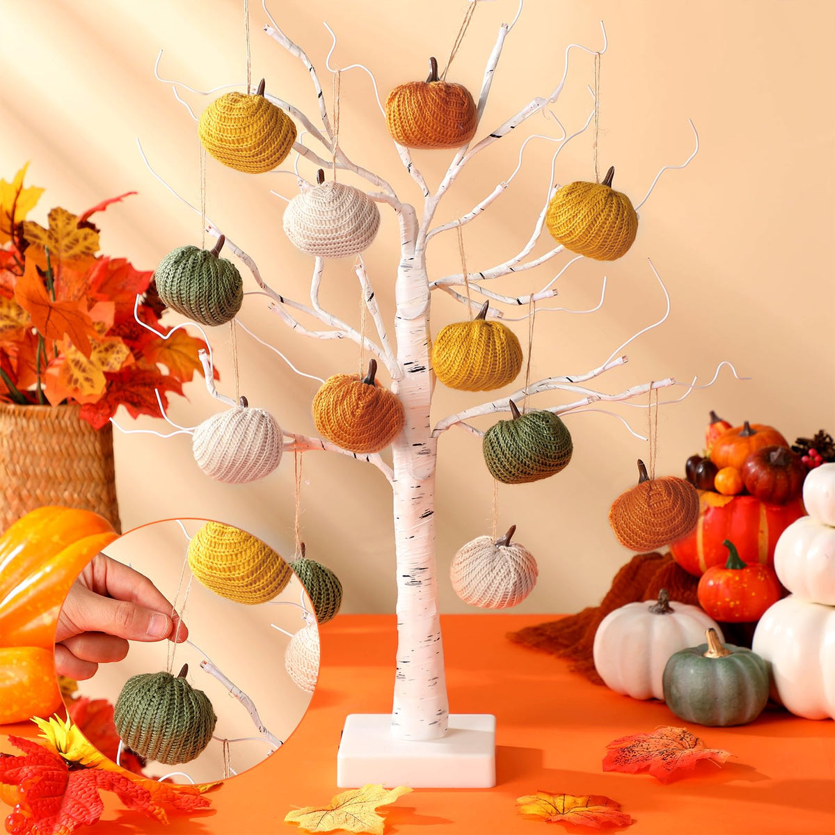 12 Pcs Mini Knit Pumpkins Fall Pumpkin Ornaments Thanksgiving Small Fall Crochet Ornaments Decorative for Autumn Rustic Farmhouse Harvest Decoration (Mini Autumn Set)