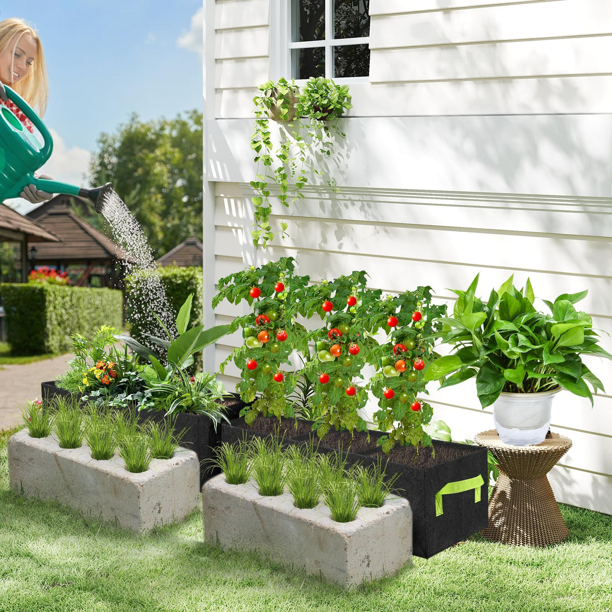 Yzkanning 3 Pack Plant Grow Bags,Breathable Fabric Raised Garden Bed,36L/9.5 Gallon 400GSM Heavy Duty Growing Pots for Vegetable,Flowers,Fruit/Flower Planter Containers with Handles