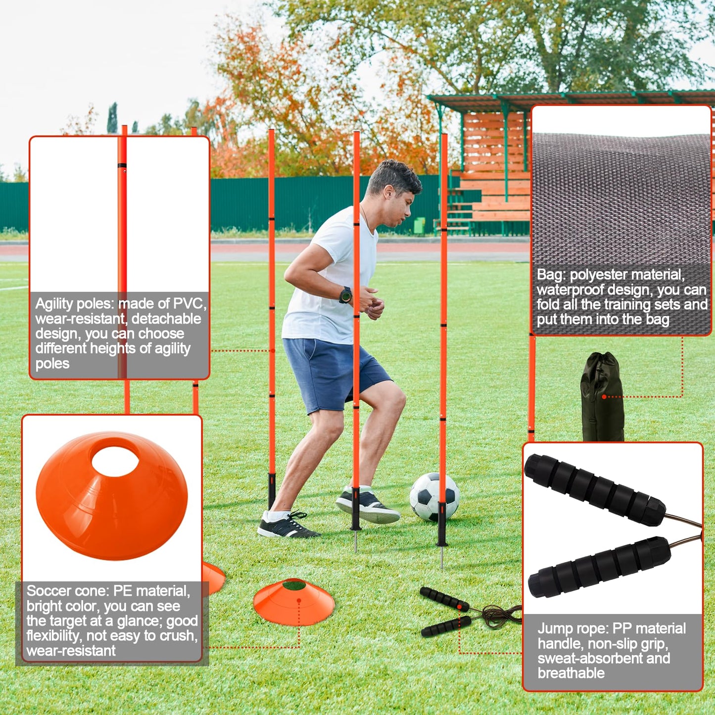 Supvision 24Pcs Soccer Agility Training Equipment Set Ultimate AgilityPoles Cones Ladder More for Quick Assembly and Easy Portability Suitable for All Skill Levels Enhance Speed Orange