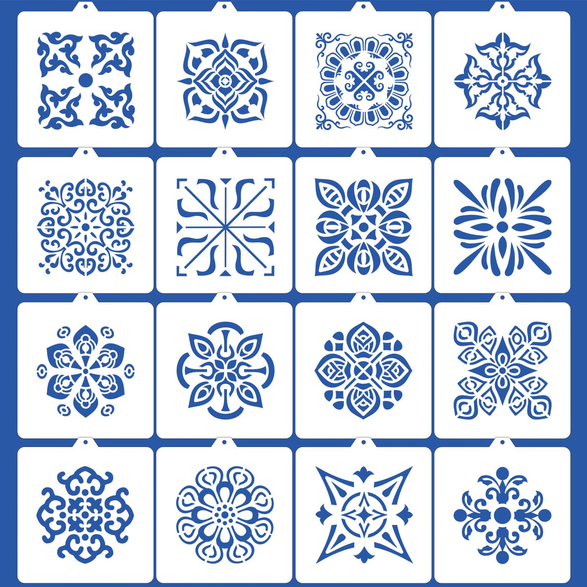 16 Pcs Scroll Tile Cookie Stencils, 5.5"x5.5" Floral Baking Stencils for Royal Icing, Cake Decorating Pattern DIY Mold Tools for Biscuit, Dessert, Coffee