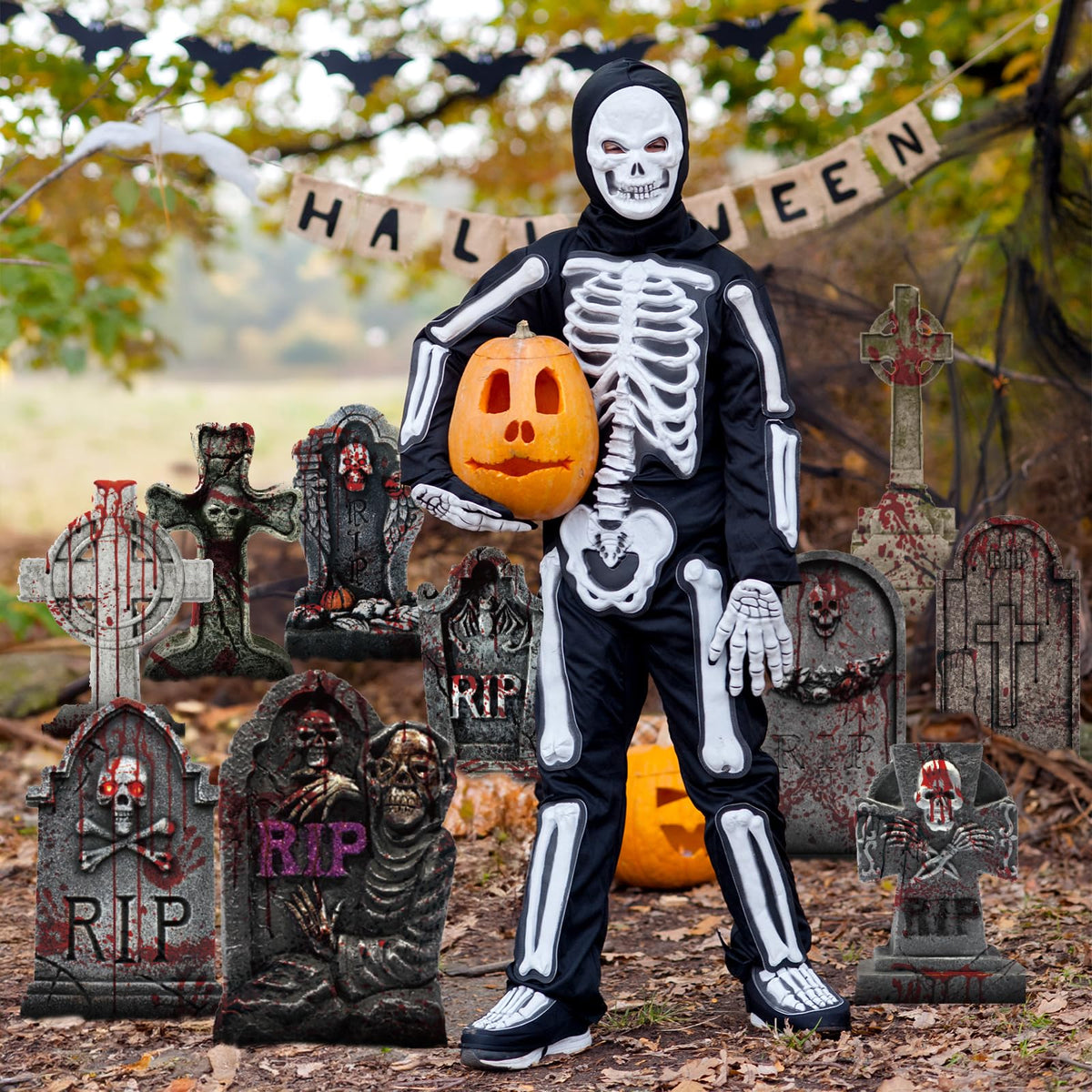 EggSun 10 Styles Halloween Large Tombstone Gravestones Yard Stakes Decorations 17IN Headstone Outside Signs with Stakes for Halloween Scary Spooky Patio Lawn Yard Garden Cemetery Outdoor Decors