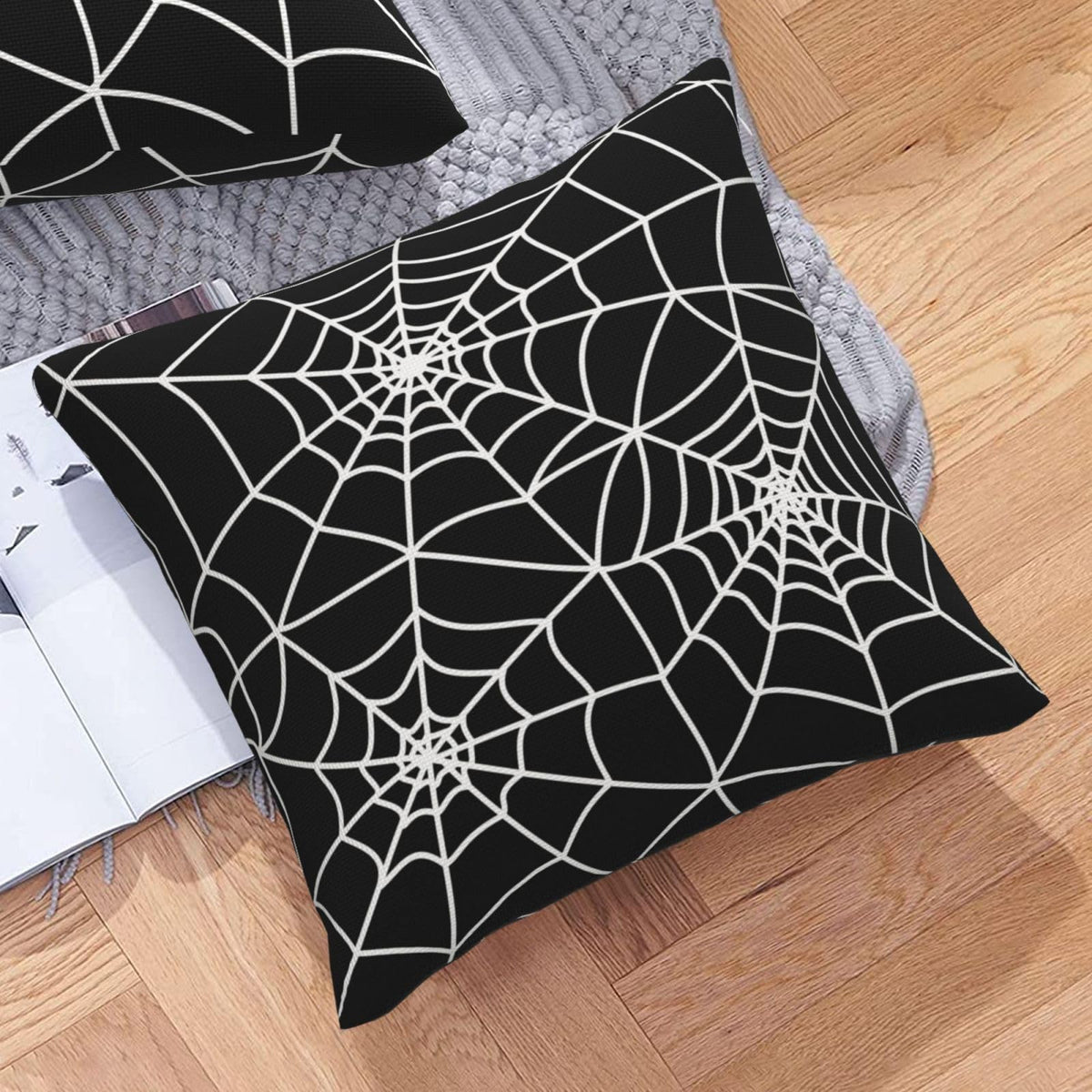 Wsunsal Halloween Pillow Covers 18x18 Inch Set of 2, Black Spider Web Decor Throw Pillows Holiday Halloween Outdoor Decorative Pillows Square Linen Cushion Covers for Home Bed Couch Sofa