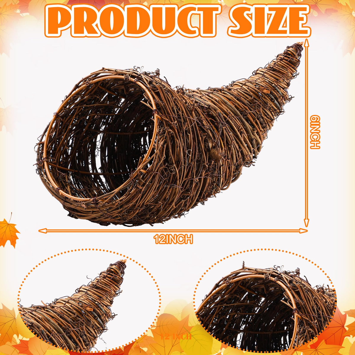 Thanksgiving Cornucopia Basket Set Fall Table Centerpieces 13.78'' Thanksgiving Large Cornucopia Horn of Plenty Harvest Decorations with 100 Pcs Artificial Leave Acorn Pumpkin for Table Home(Rustic)