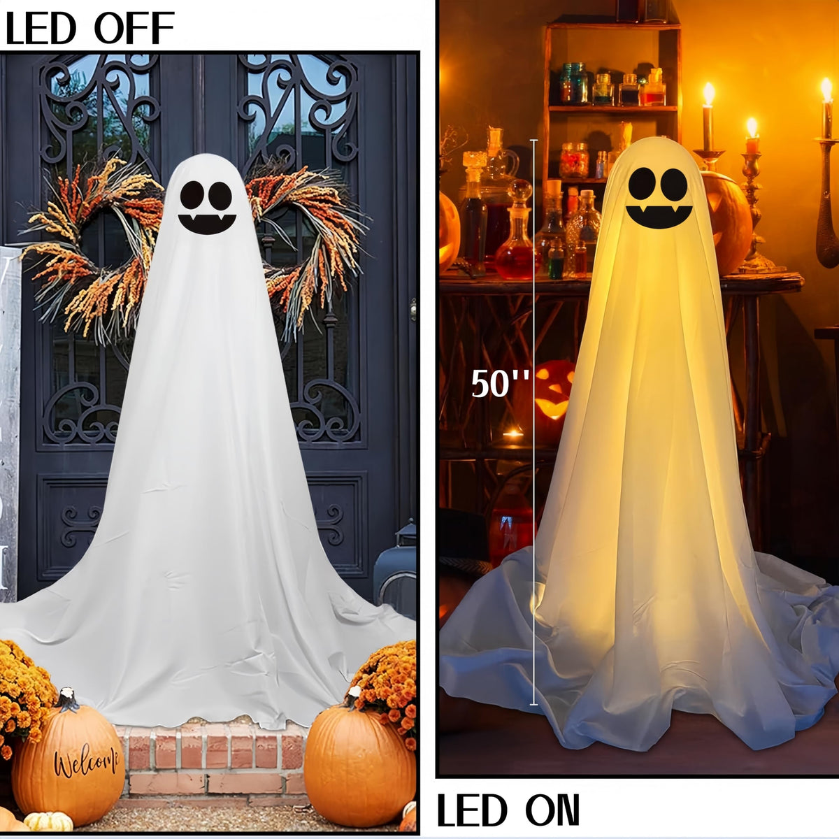 Jxueych 2 Packs Halloween Decorations Outdoor, Spooky Ghost Halloween Decor with String Lights, Battery Operated, Easy to Assemble Ghost Decorations for Front Porch Yard