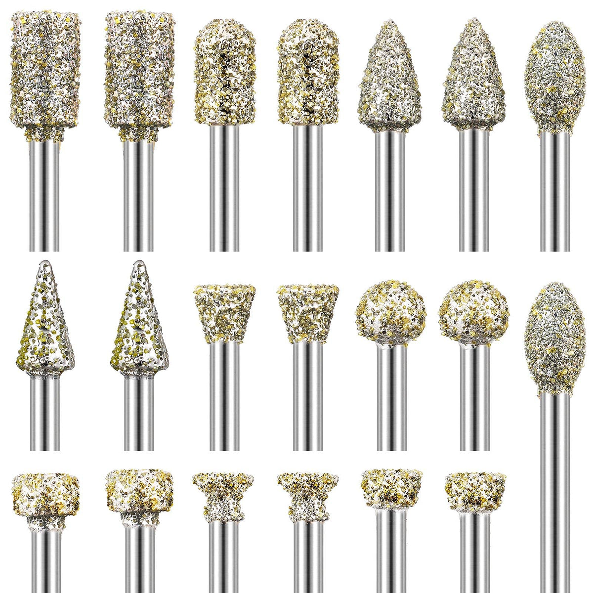 60 Grit Diamond Grinding Bits Compatible with Dremel Rotary Tool, 20 Pcs Stone Carving Diamond Drill Bits with 1/8 Inch Shank for Stone Carving, DIY Grinding, Polishing, Engraving