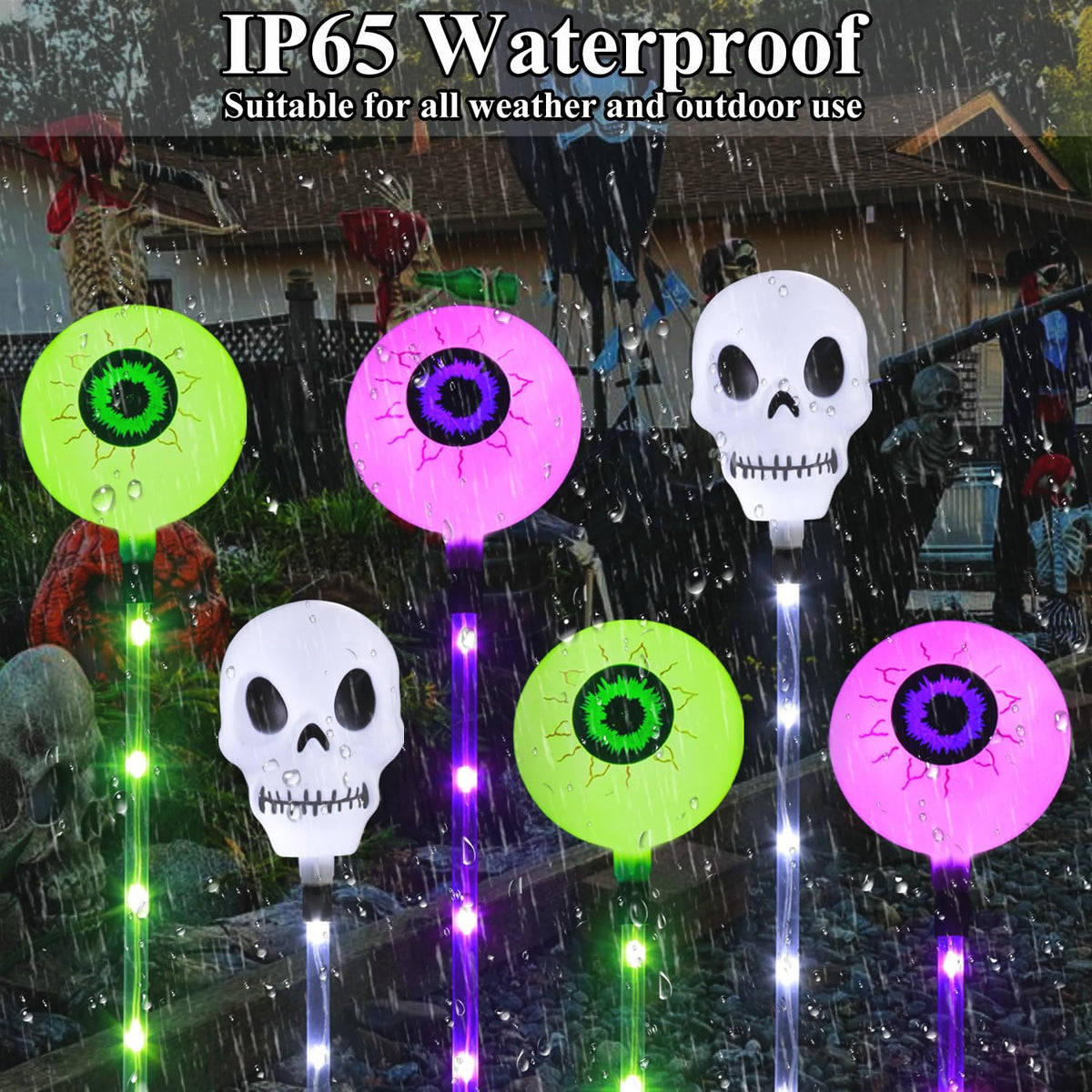 Mankinlu Halloween Decorations Outdoor Solar Garden Lights,6 Pack Scary Eyeball Skull Outside Decor,8 Modes Solar Halloween Lights for House Grave Patio Yard Lawn Pathway Halloween Party Ghost Decor
