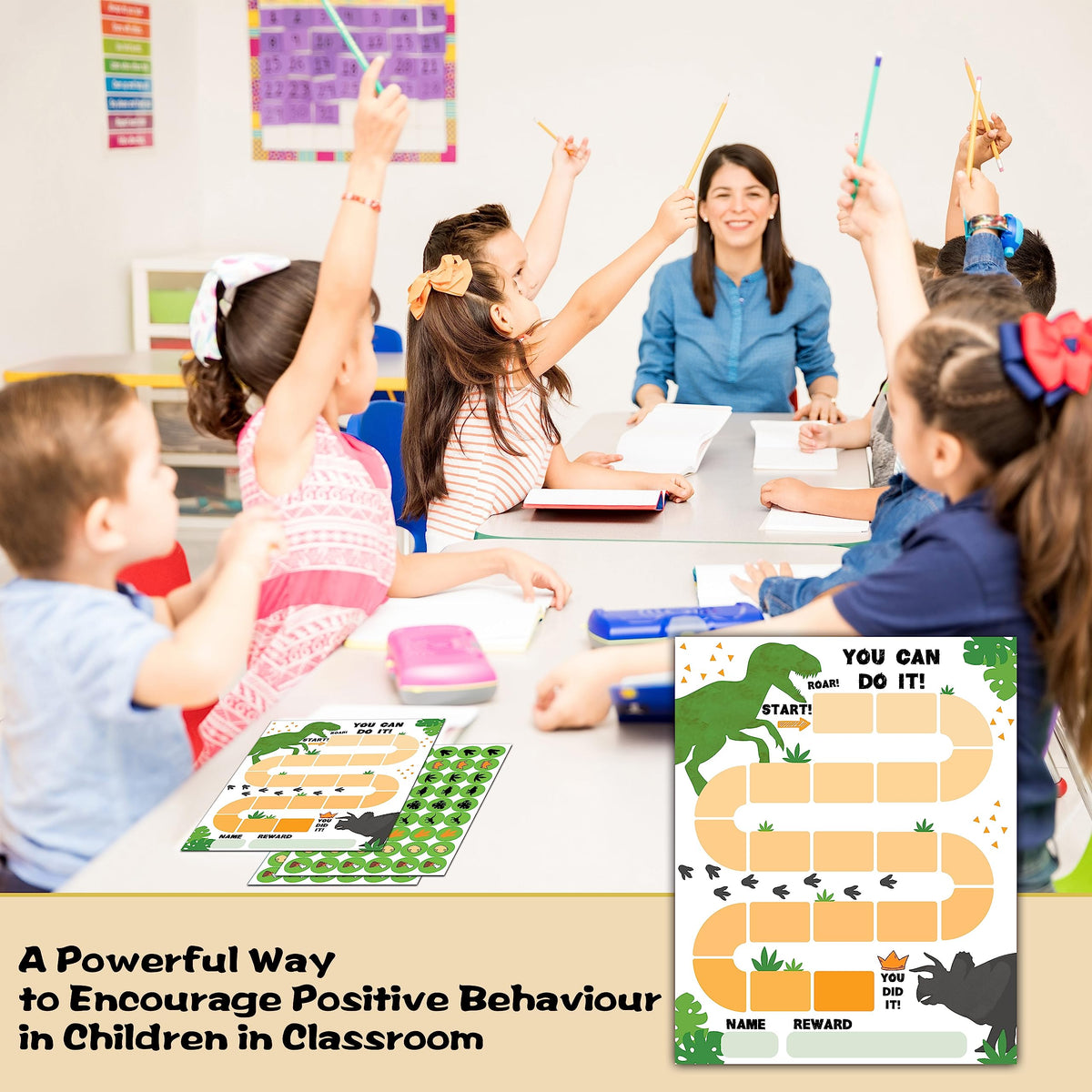 10 Dinosaur Reward Chart with 216 Round Stickers, Incentive Behavior Chart for Kids at Home Classroom, Kids Routine Daily Chore Sticker Chart-A09
