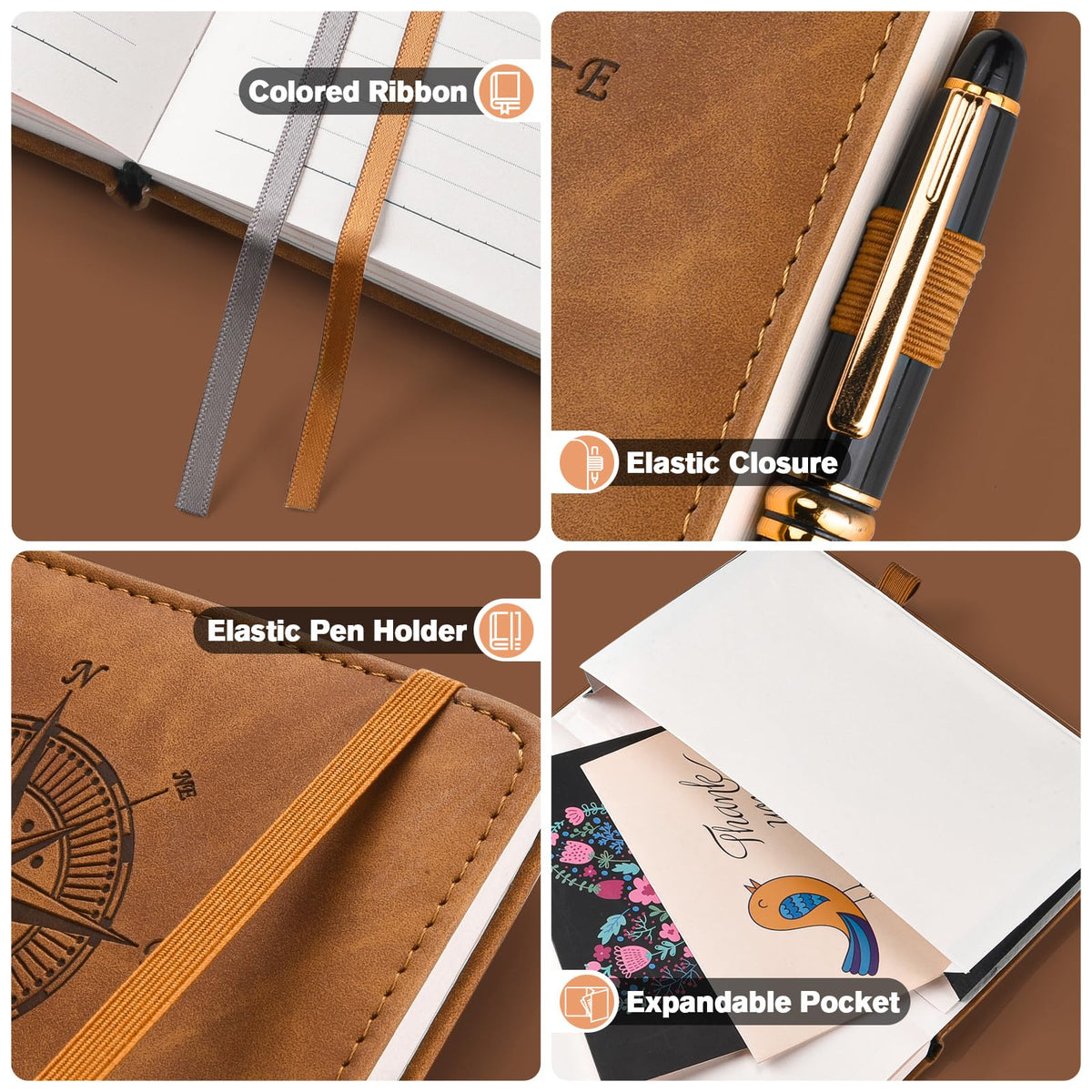 Notebook Journal for Women Men: Leather Journal for Writing, Hardcover College Ruled Journals Notebooks with Thick Paper, Large A5 Daily Journal for Travel, Diary, Gifts for Teens, 5.7"×8.5", Brown