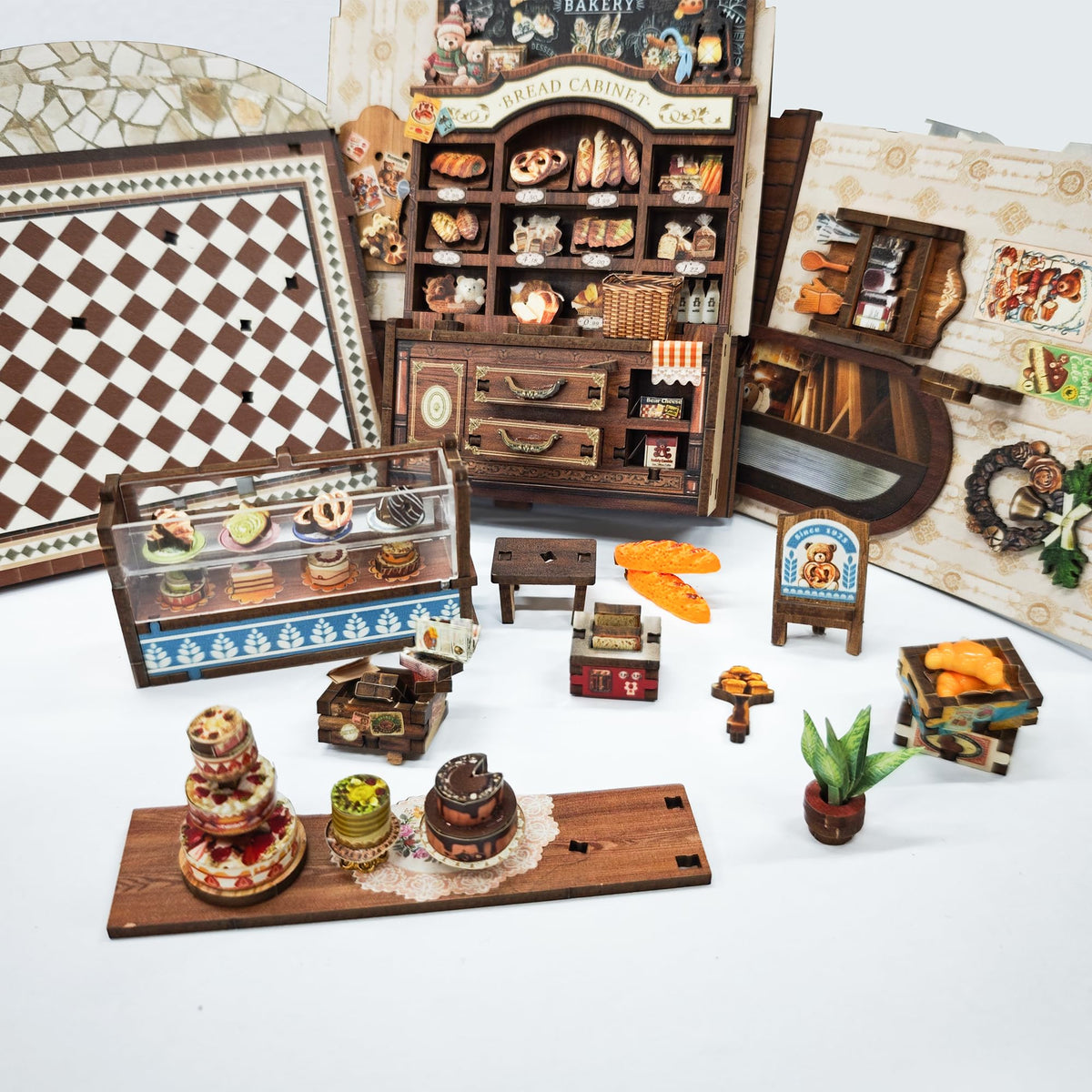 STRUCWOOD DIY Book Nook Kit,Miniature Dollhouse kit Store,3D Puzzle Tiny House Mini Bookend for Bookshelf Decor,Gifts for Adults and Teens- Bear Bakery(SQ-65)