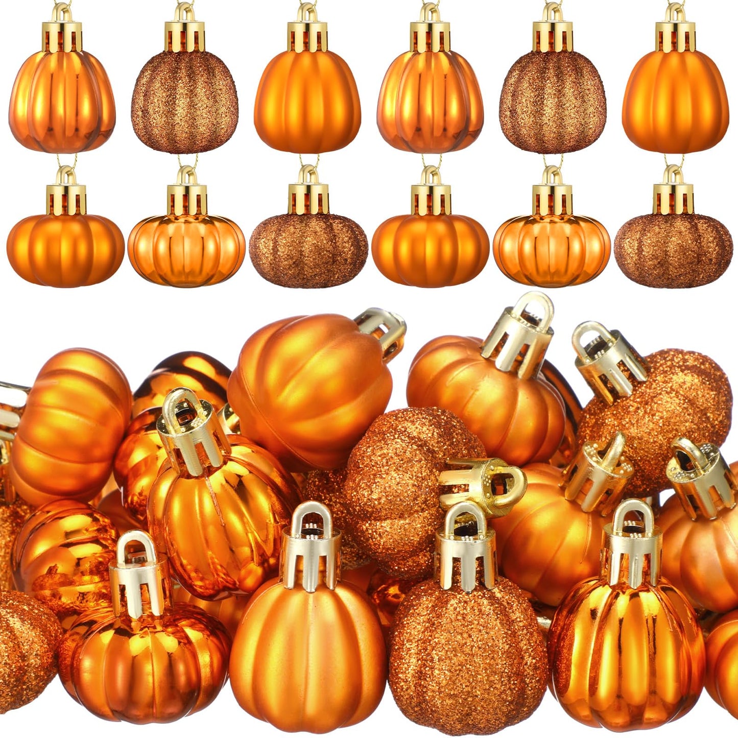 60 Pcs Fall Pumpkin Hanging Ornaments Fall Mini Pumpkin Ball Ornaments Thanksgiving Tree Hanging Decorations for Autumn Thanksgiving Harvest Small Tree Home Decor, 6 Styles