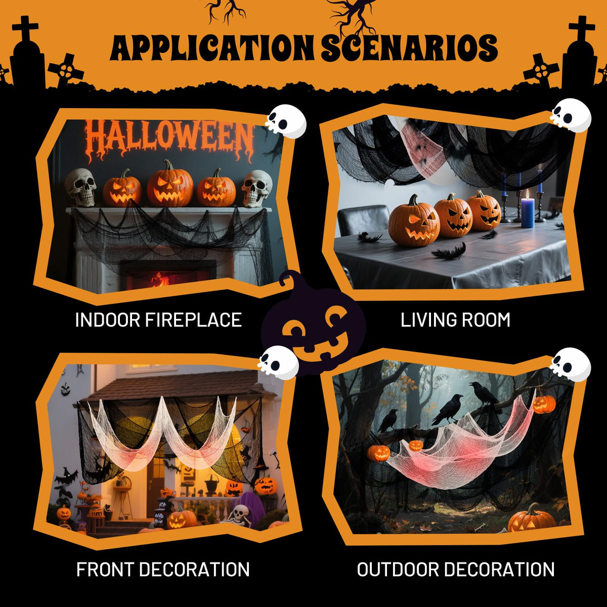 Yeomant 6Pcs Halloween Creepy Cloth 30×72inch, Scary Halloween Fabric Gauze, 2Pcs Blood 4Pcs Black Creepy Cloth for Yard, Doorway, Haunted House Party
