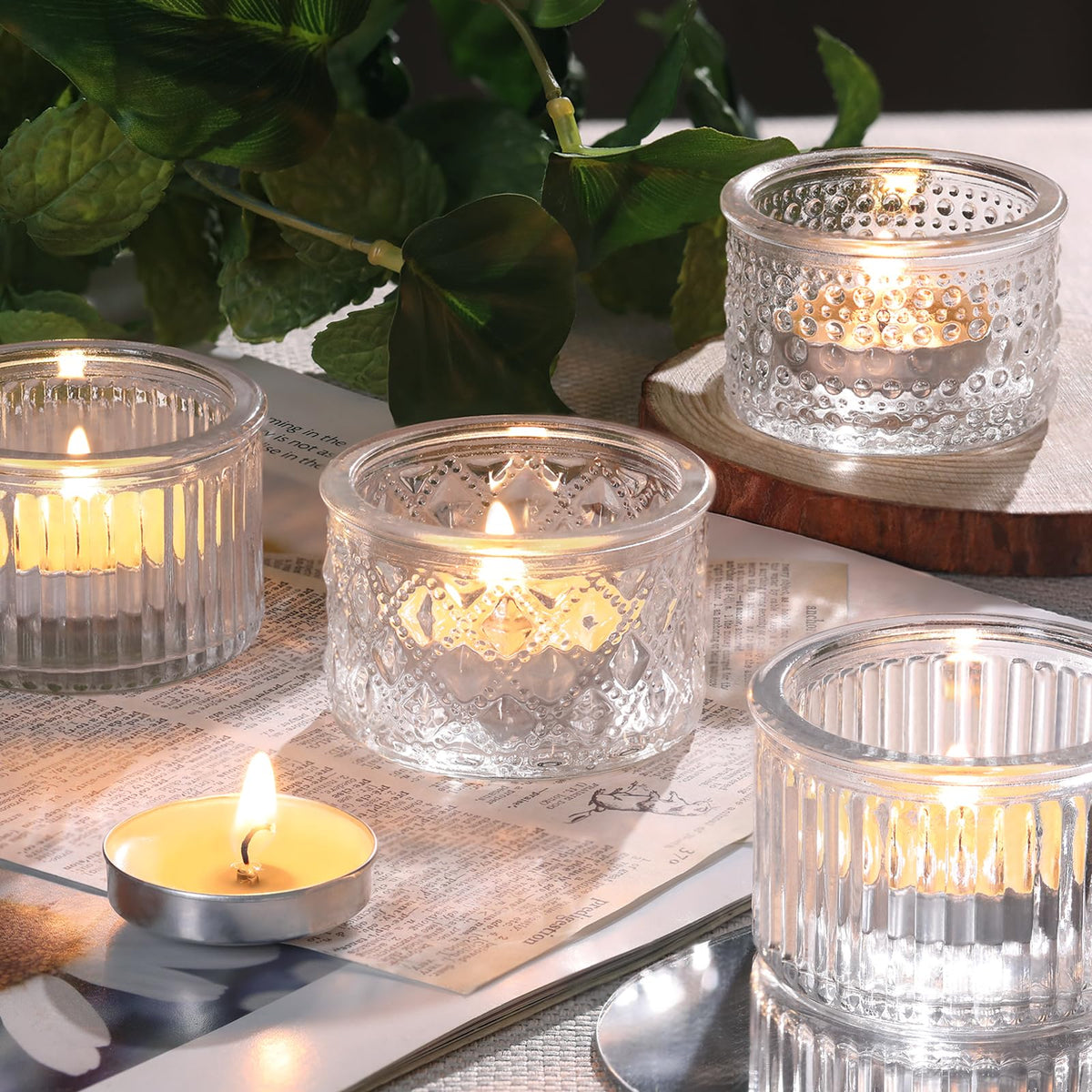 Lanttu 15 Pcs Clear Tealight Candle Holders Bulk Glass Votive Candle Holders Set for Wedding Table Centerpiece Home Party Holiday Decor