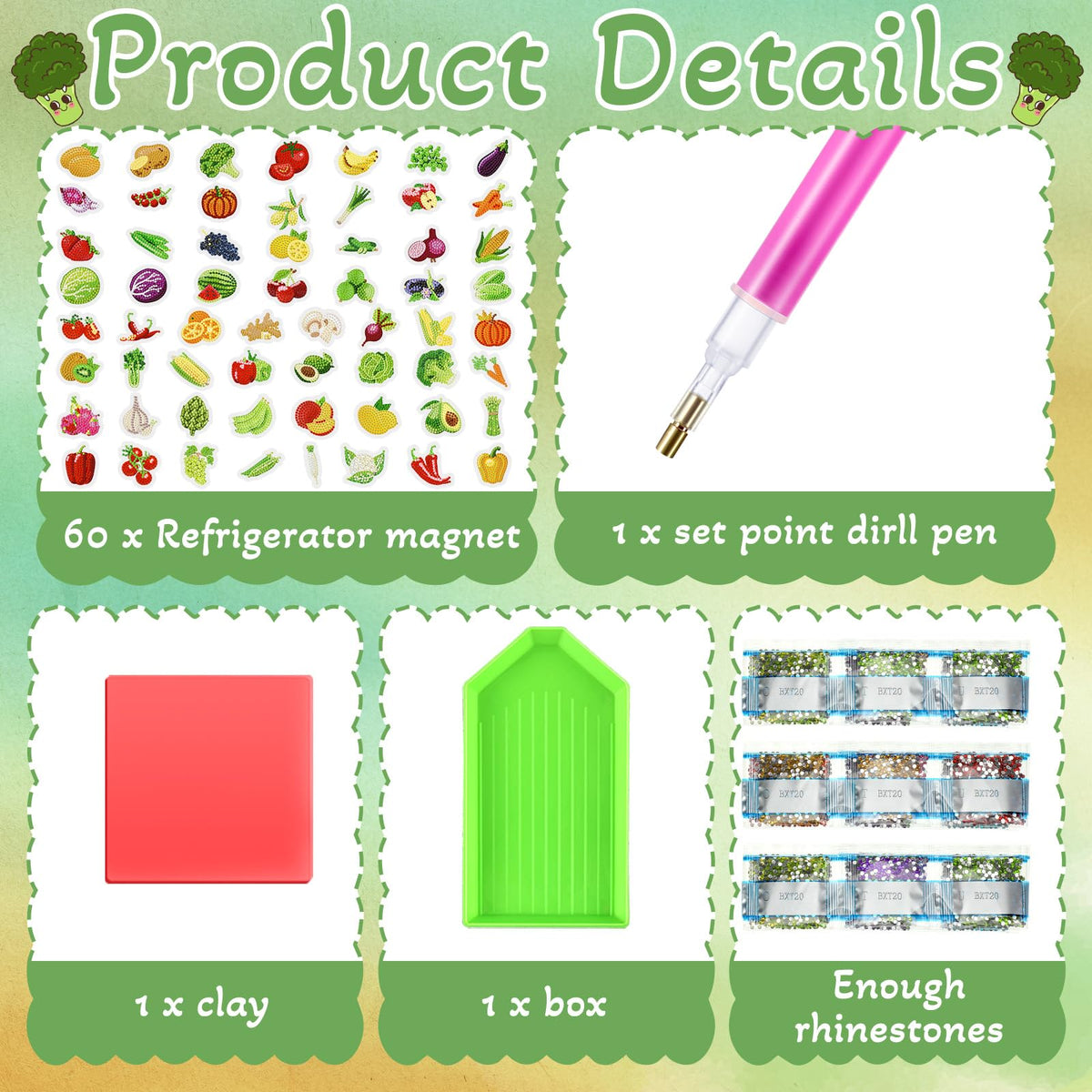 Xuhal 60 Pcs Vegetables Diamond Painting Magnets Fruits Diamond Art Magnet Kits for Adults 5d Rhinestone Rustic Farmhouse Fruit Refrigerator Magnetic Sticker for Fridge Beginner DIY Crafts Farm Gifts