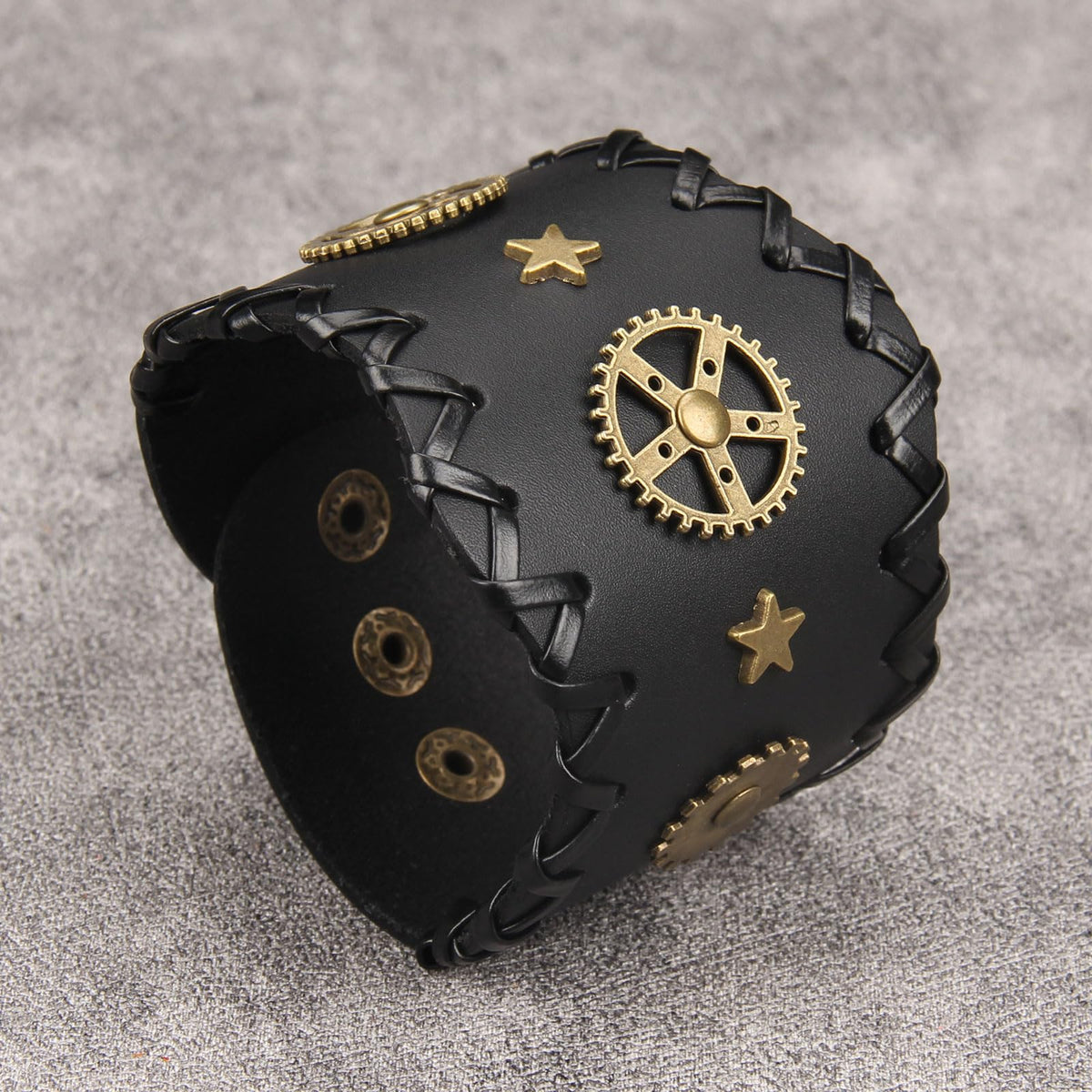 GelConnie Mens Bracelets Leather Cuff Steampunk Alloy Gear Leather Wristbands for Men Women Bracelets Cuff Bangle Jewelry