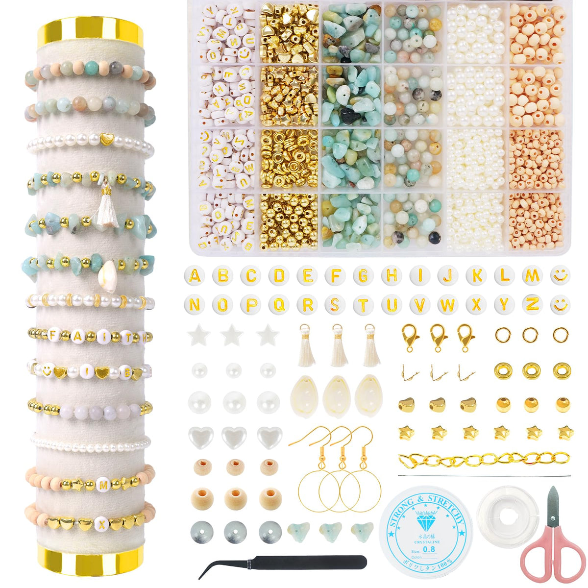 TOIPINIO Bracelet Making Kit Jewelry Making Supplies Kit Natural Stone Beads for DIY Craft Friendship Bracelet/Necklace/Earrings for Adults 1736PCS (Amazonite)